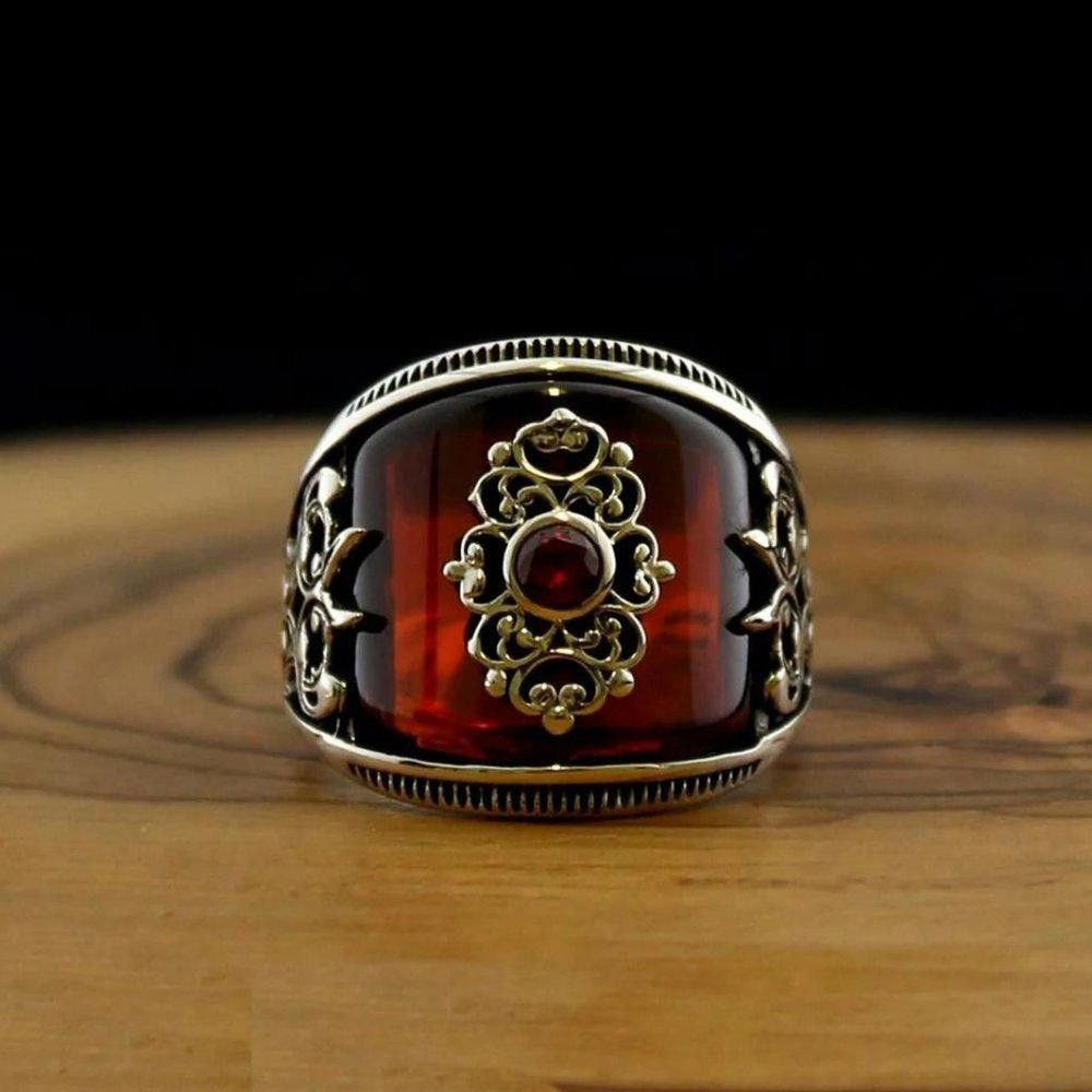 Designer Men's Handmade Red Agate Stone Silver Ring - Size 9 Size ONE SIZE - 5 Thumbnail