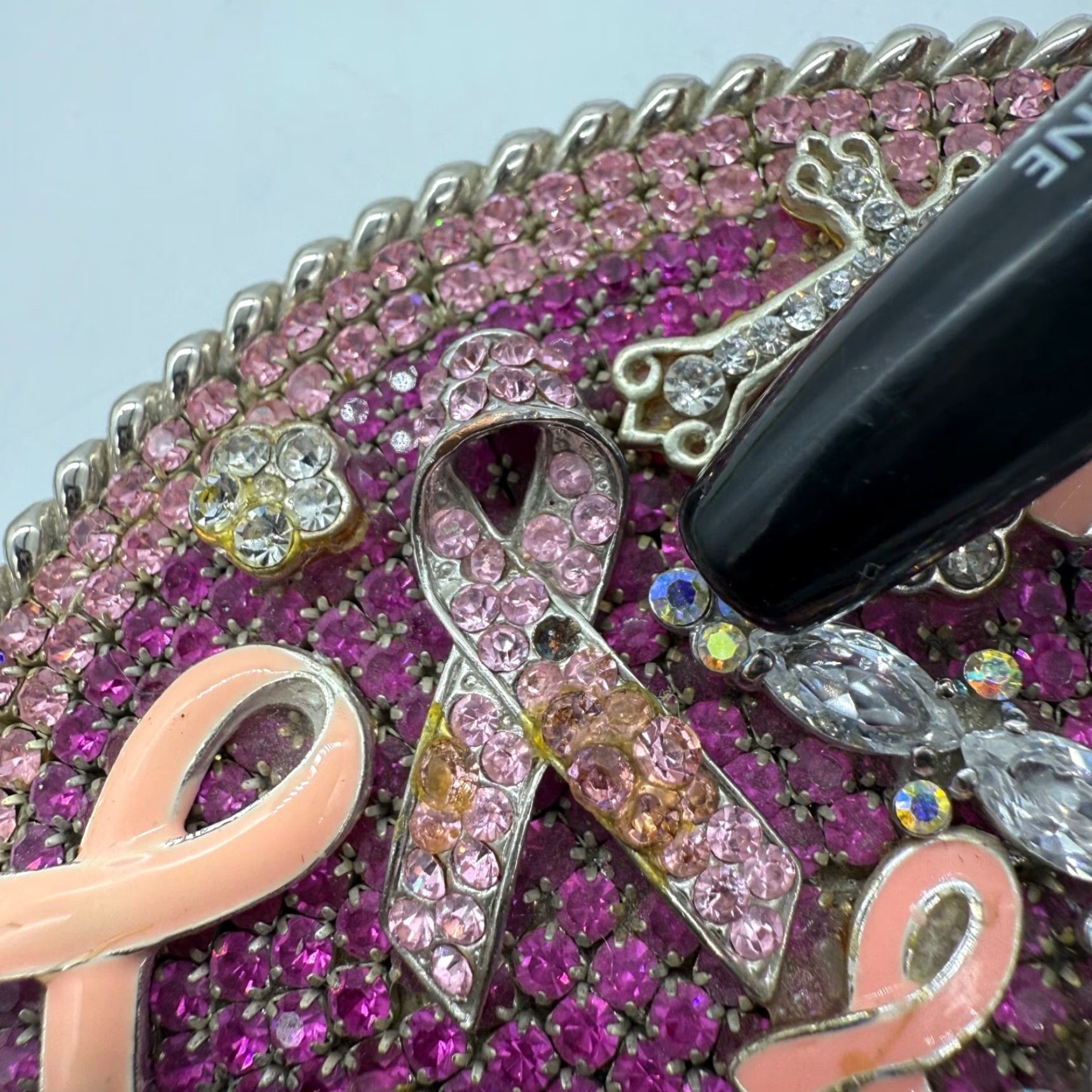 Vintage PARW Buckles Pink Rhinestone Cross Belt Buckle Breast Cancer Ribbon Women Belt Buckle XS Pink Rhinestone Cross Size ONE SIZE - 4 Thumbnail