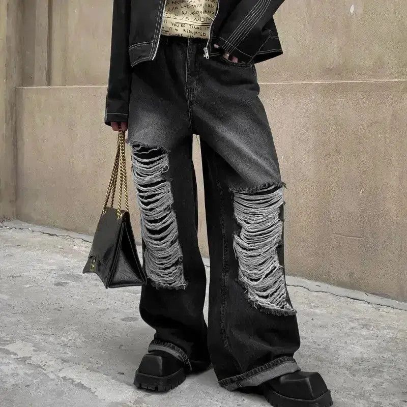Japanese Brand Baggy distressed ripped wide leg y2k jeans Size US 32 / EU 48 - 1 Thumbnail