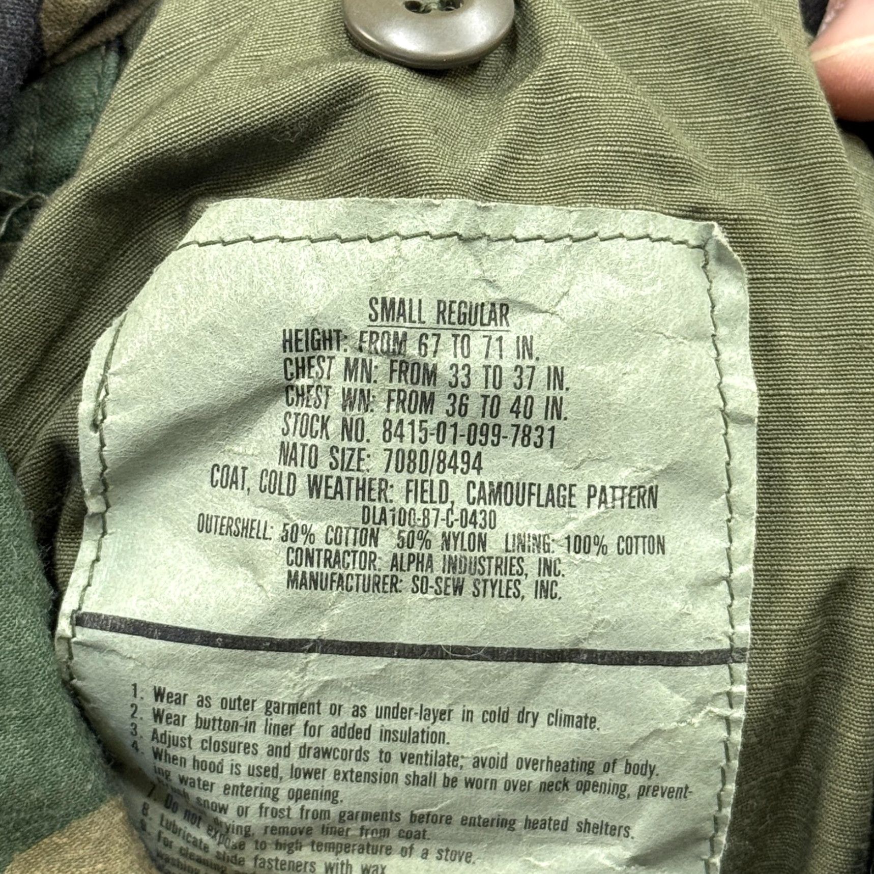 Alpha Industries VINTAGE Alpha Industries M65 Field Jacket Mens S Regular Camouflage Army 90s Green Cotton Blend Pockets Wind-Resistant Casual Workwear Travel Size US S / EU 44-46 / 1 - 2 Thumbnail