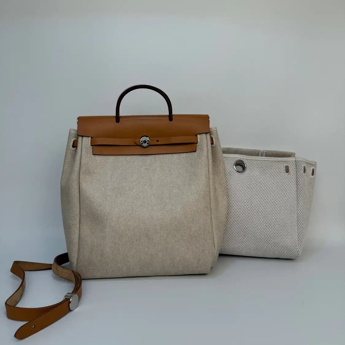 Hermes Hermes Herbag Craie canvas shoulder bag silver hardware Size ONE SIZE - 1 Thumbnail