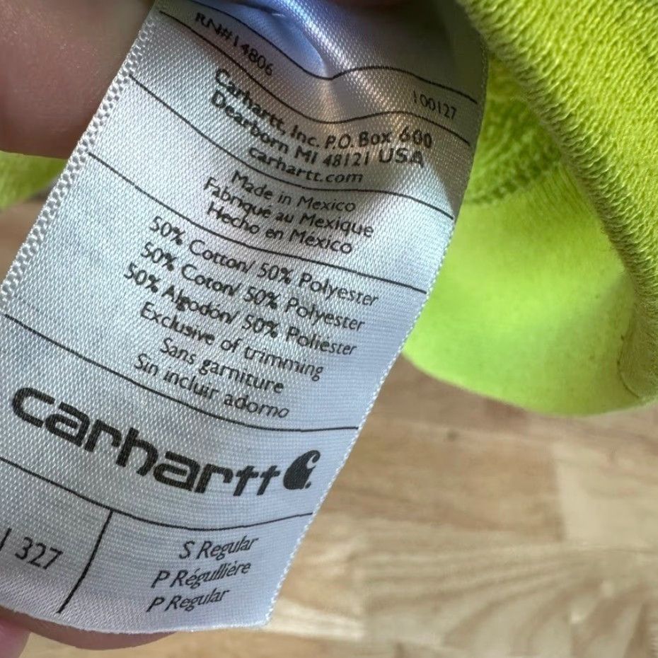 VINTAGE Carhartt Men's Small Logo Hoodie Original Workwear Bright Green