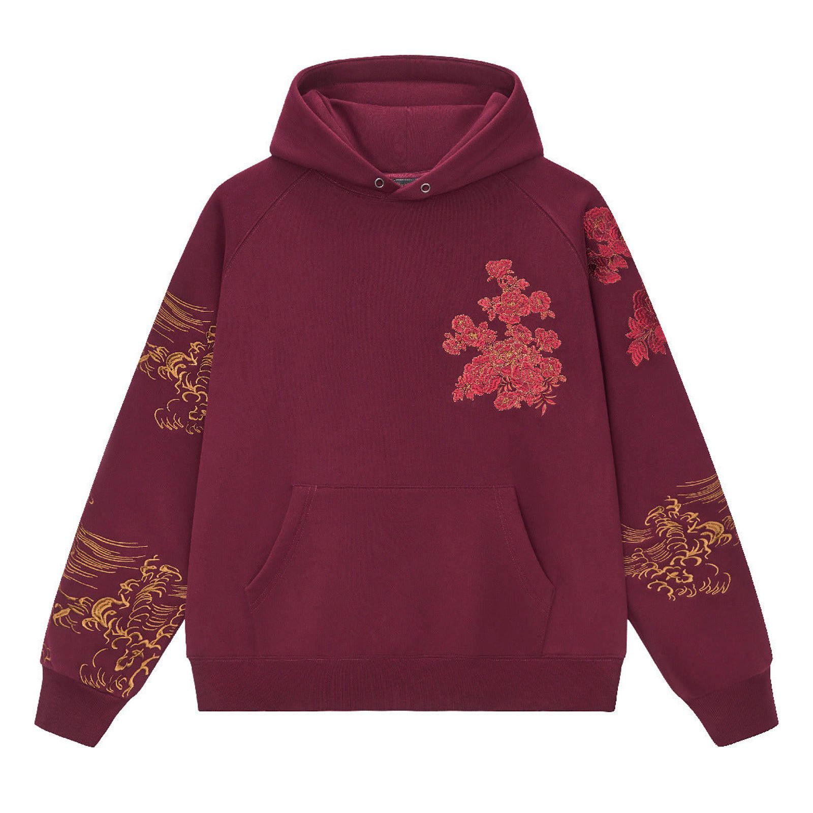 Japanese Brand Burgundy Embroidered Floral Horse Hoodie Size US M / EU 48-50 / 2 - 2 Thumbnail