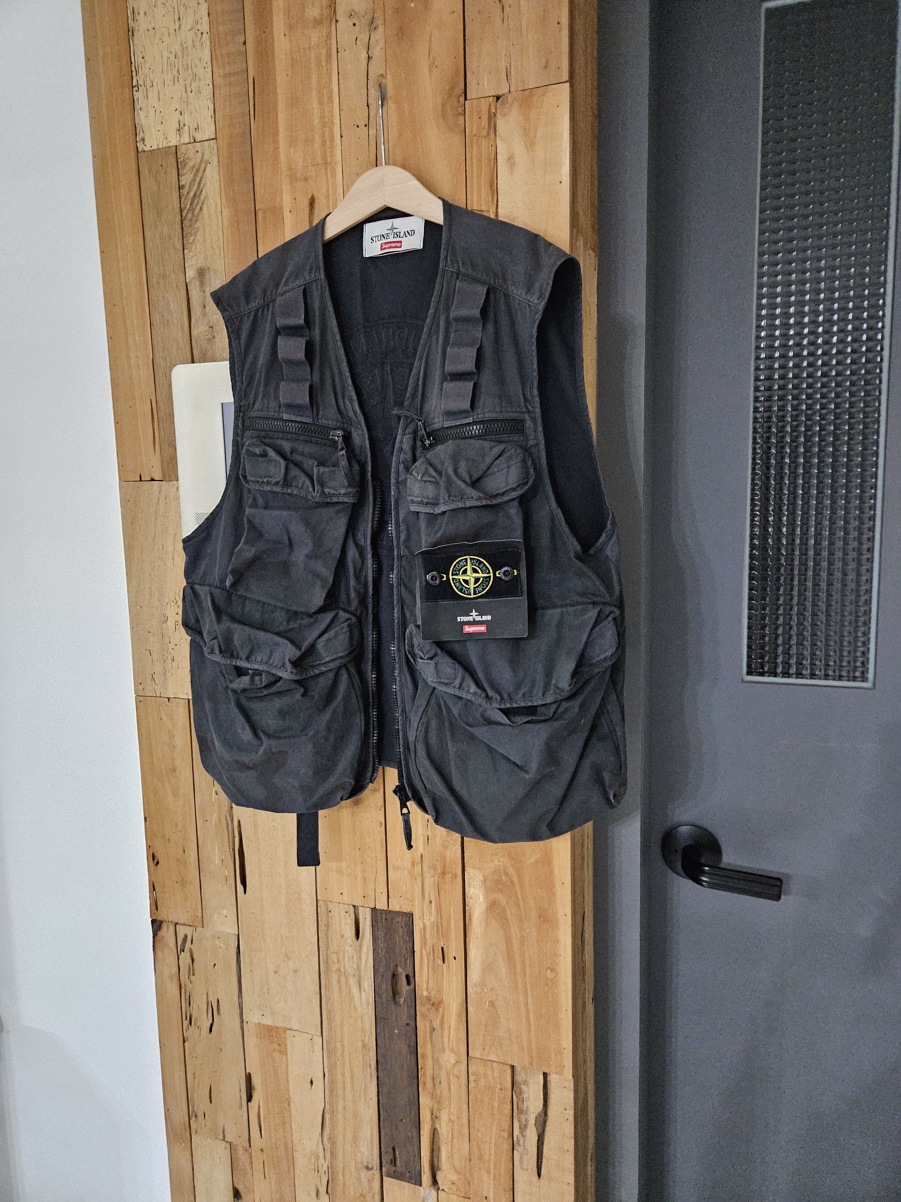 Supreme x stone island camo best sale cargo vest