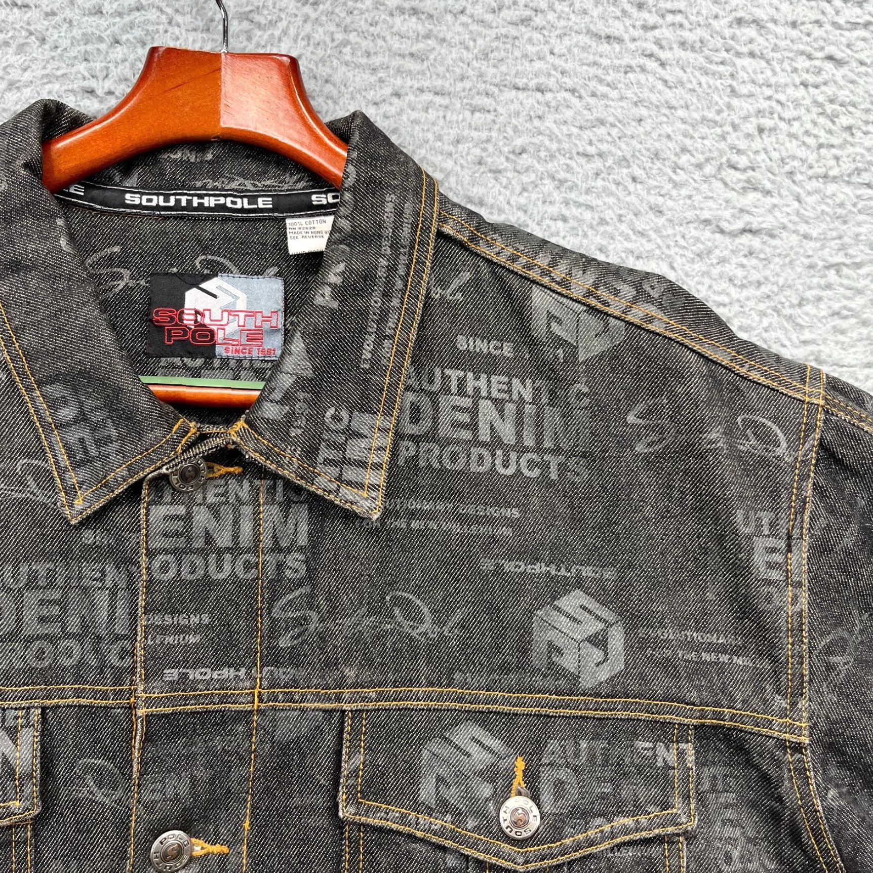 Southpole VINTAGE SouthPole Waxed Denim Jacket Mens XL Black AOP Graffiti Streetwear Logo Jacket Size US XL / EU 56 / 4 - 4 Thumbnail