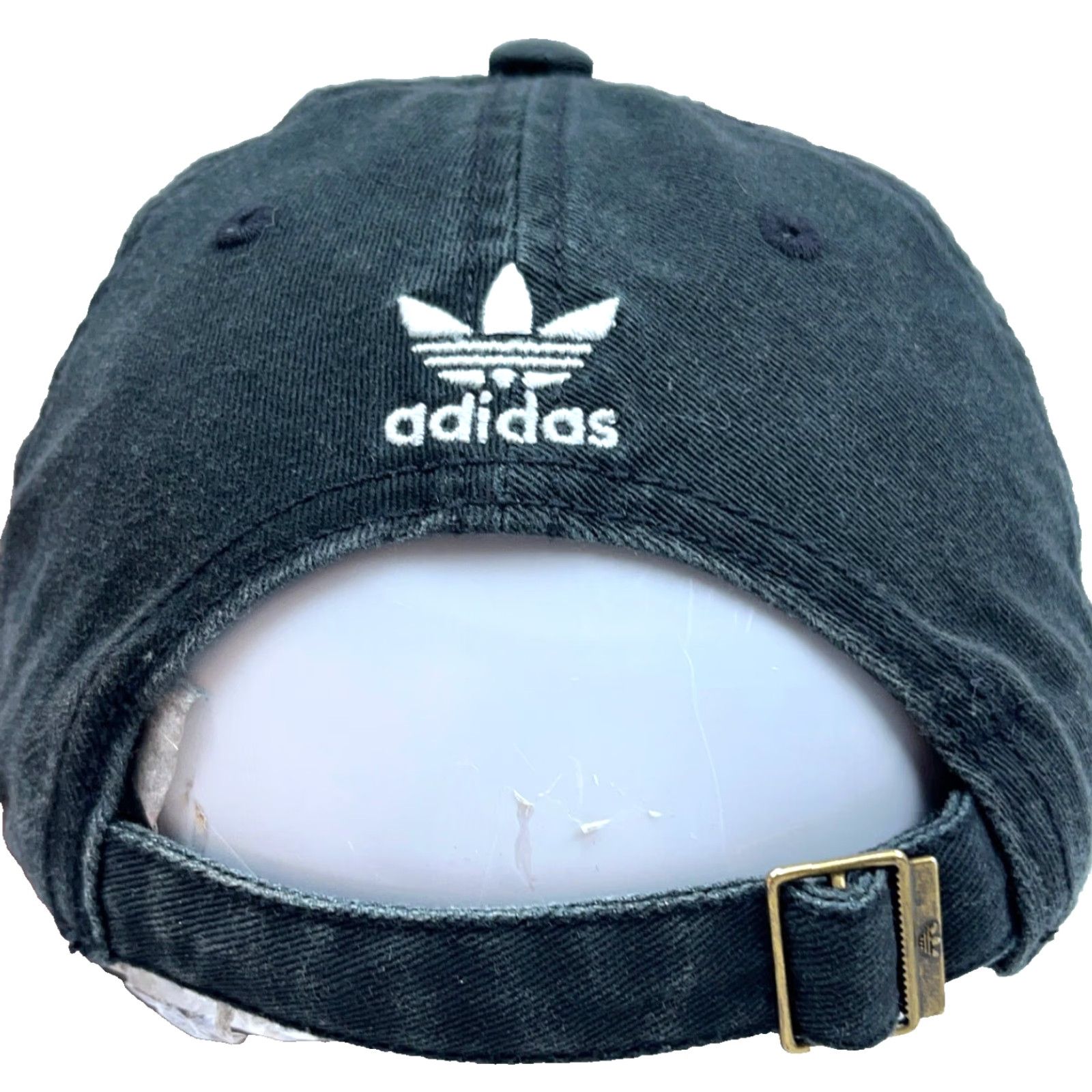 Adidas Adidas Hat Cap Strap Back Black White Baseball Dad Spell Out Trefoil Logo Faded Size ONE SIZE - 2 Thumbnail