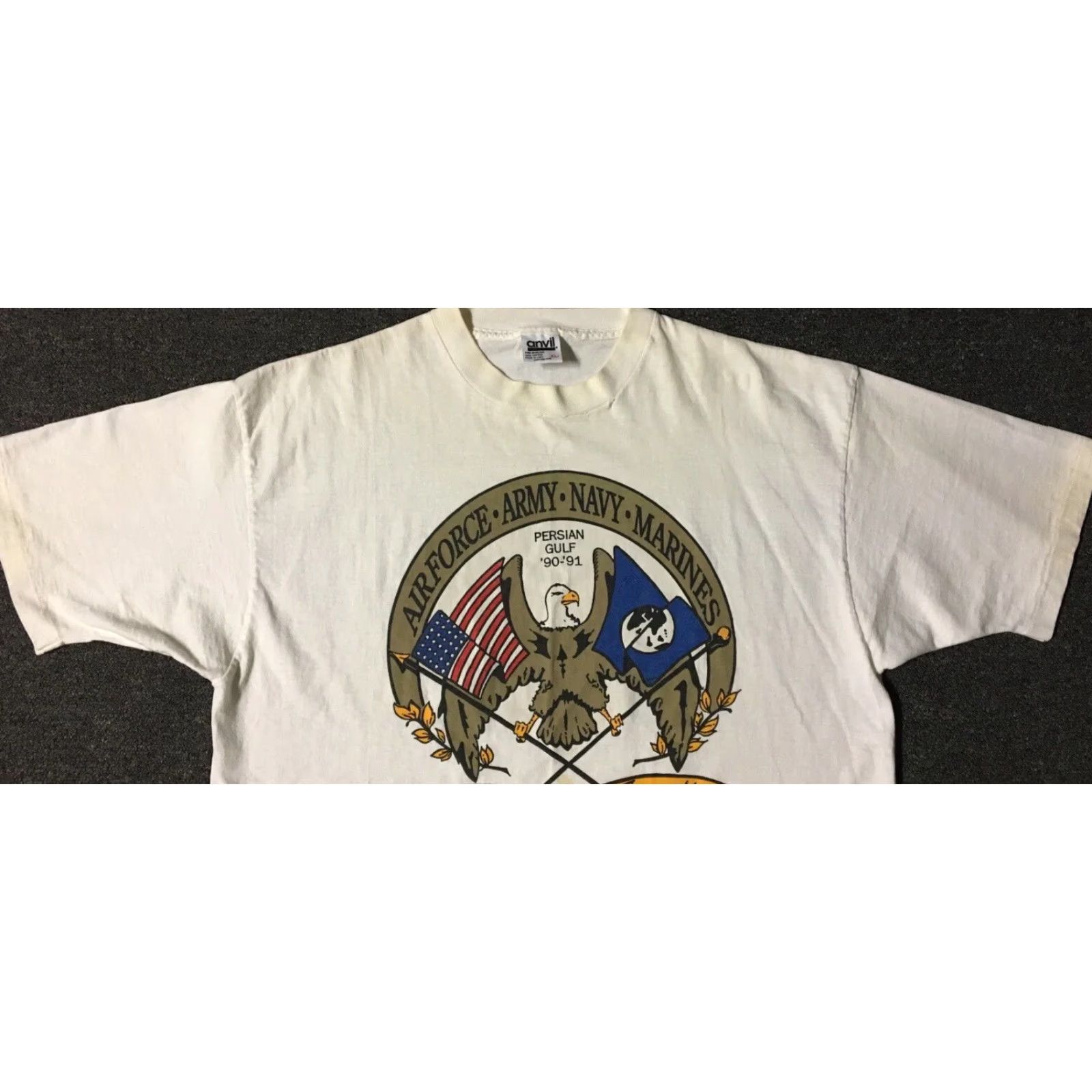 Vintage VINTAGE 90s Persian Gulf War Eagle Distressed Shirt XL White Army Military Grunge Shirt Men XL USA Marines Air Force Desert Storm 80s 90s War Punk Size US XL / EU 56 / 4 - 5 Thumbnail