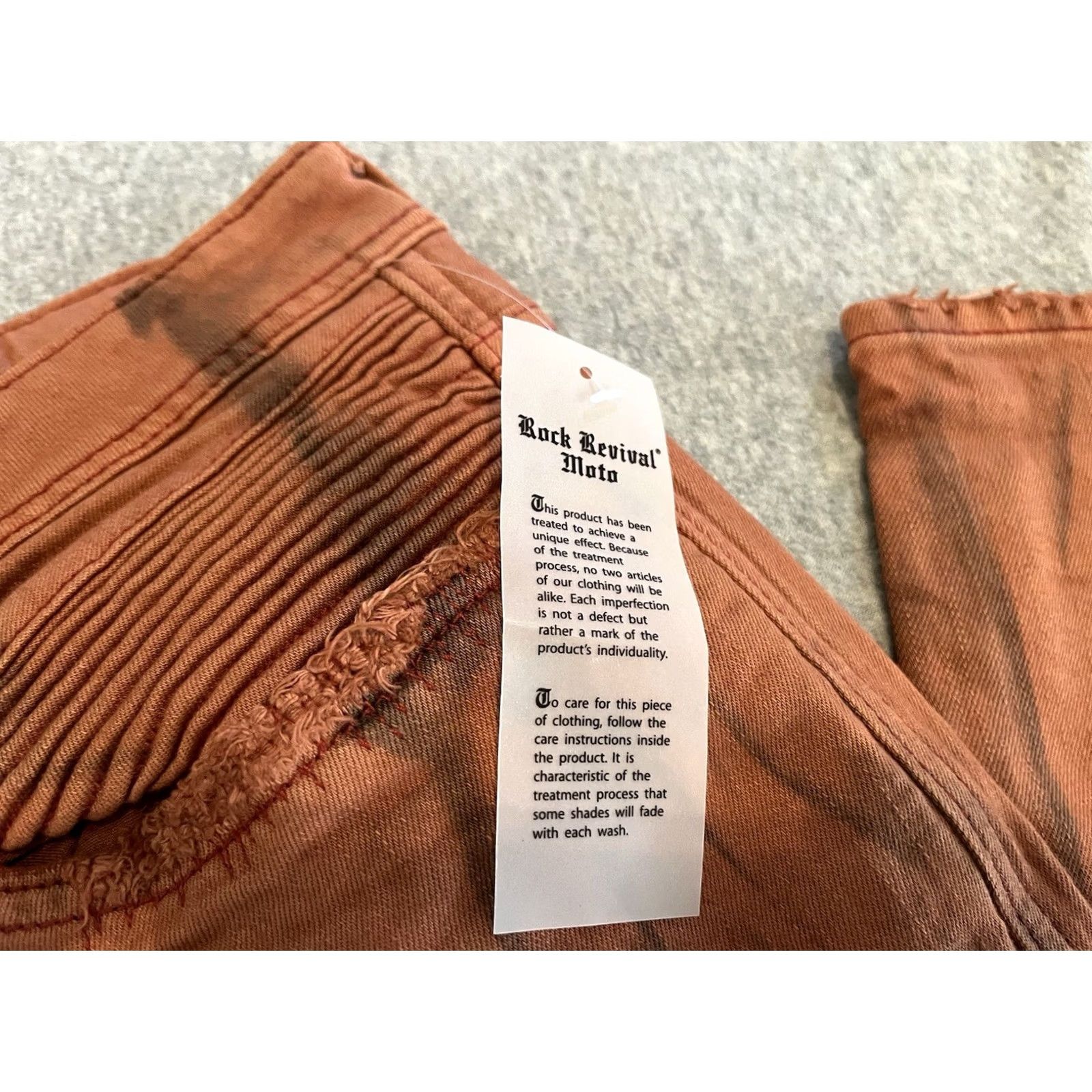 Vintage Rock Revival Jeans Distressed Orange Denim Mens 42x32 NWT Moto Biker Cotton/Elastane Jeans Mens Size US 42 / EU 58 - 3 Thumbnail