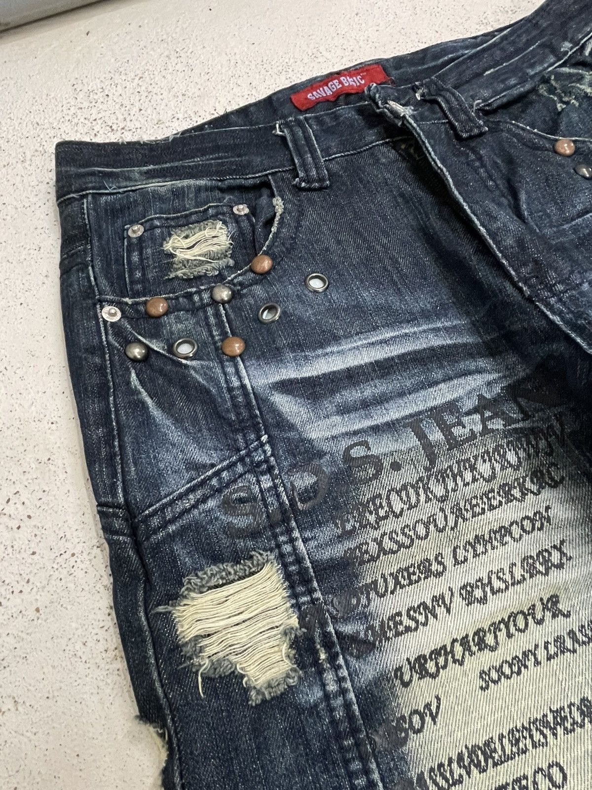 Other Savage Denim Mud Wash Distressed 3D Whisker I6W9 Size US 29 - 9 Thumbnail