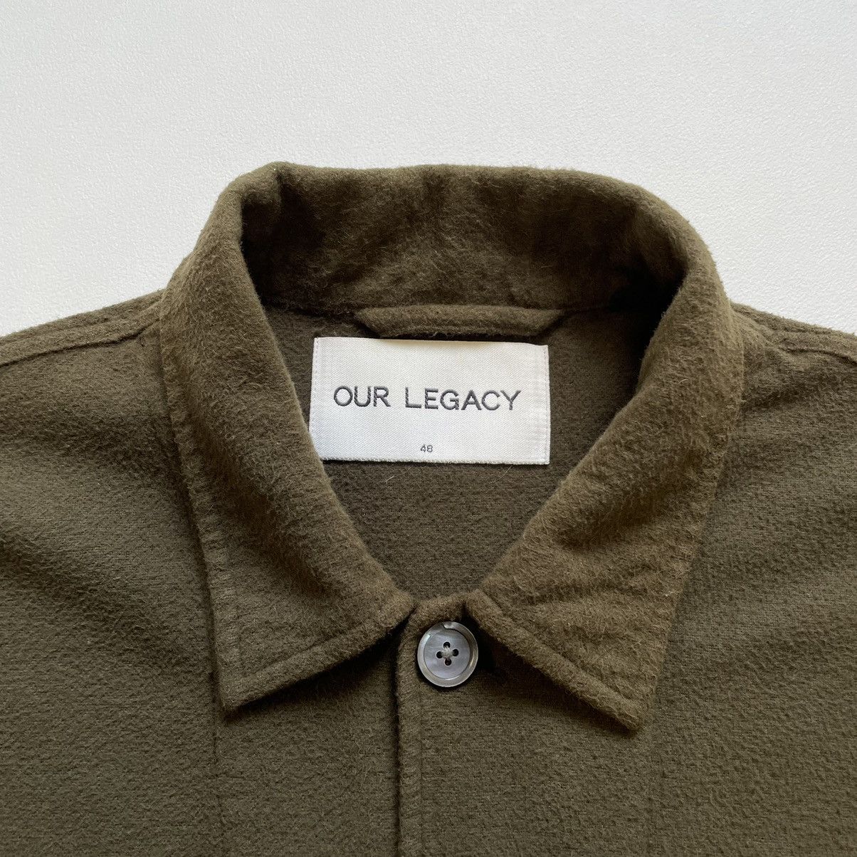 Our Legacy Pilled Olive Cotton Flannel Box Shirt Size US M / EU 48-50 / 2 - 3 Thumbnail