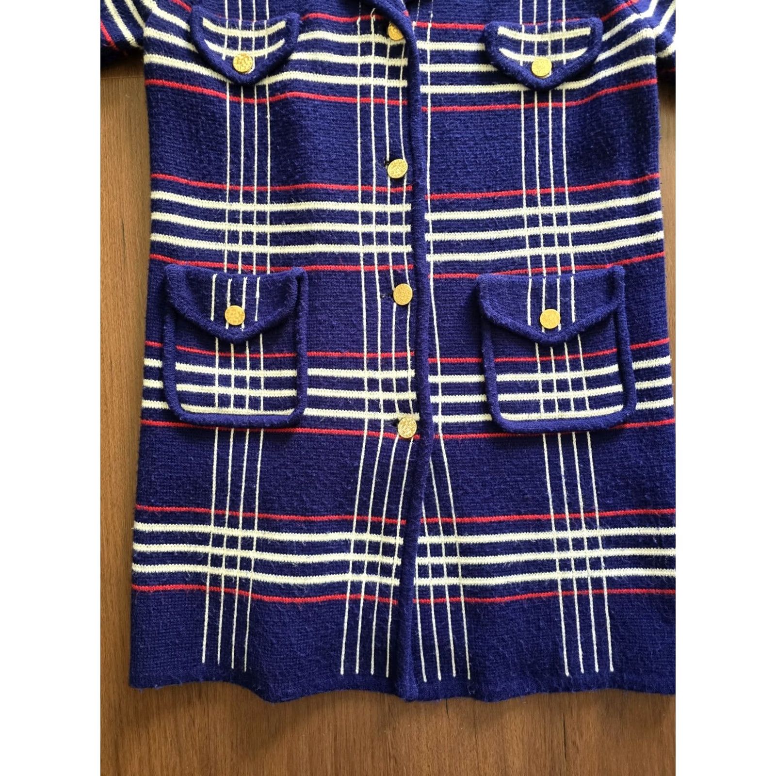 Vintage VINTAGE Lilly of California Coat Plaid Blue Pea Coat Womens M Button Collared Pocketed Plaid Blue 1960s Fall Winter Spring Party/Cocktail Casual Size M / US 6-8 / IT 42-44 - 3 Thumbnail