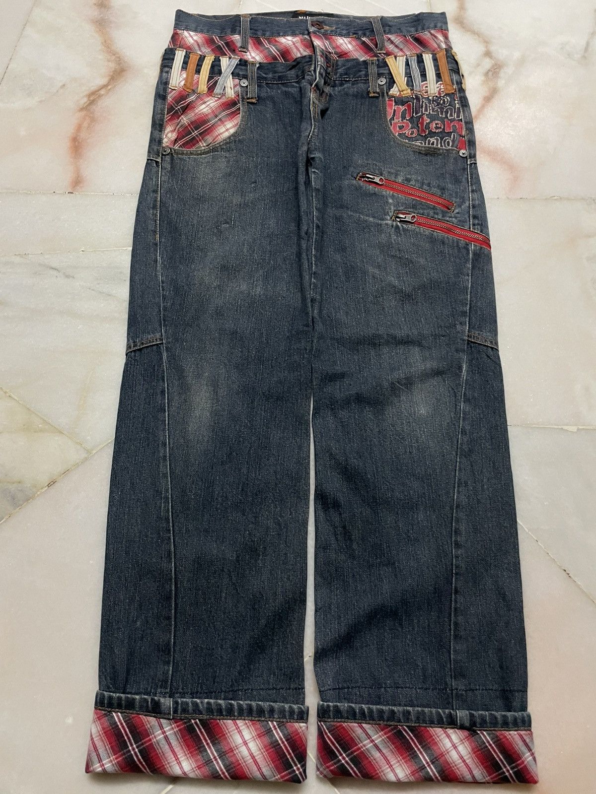 💥Double Waist💥Sick Vintage Nylus Faded Zipper Punk Jeans
