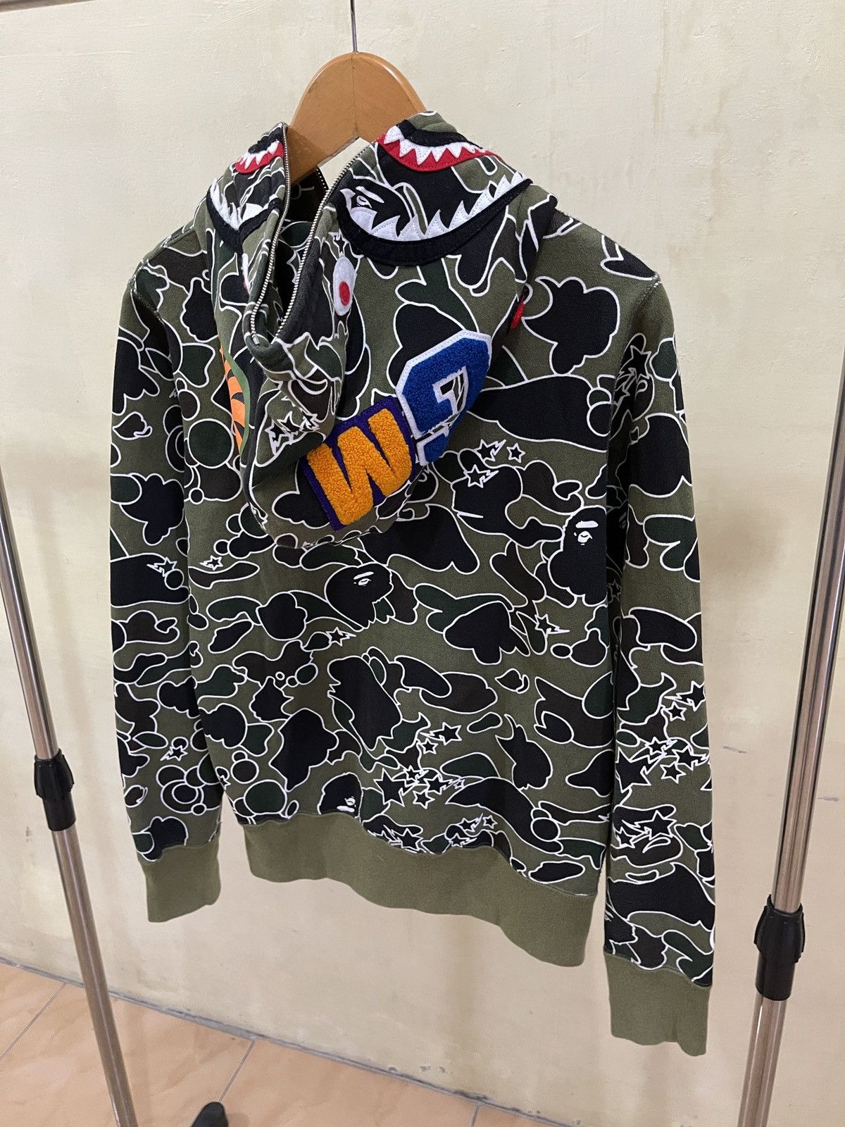 image of Fullzip Hoodie Bape Sta Shark Green Camo, Men's (Size Small)