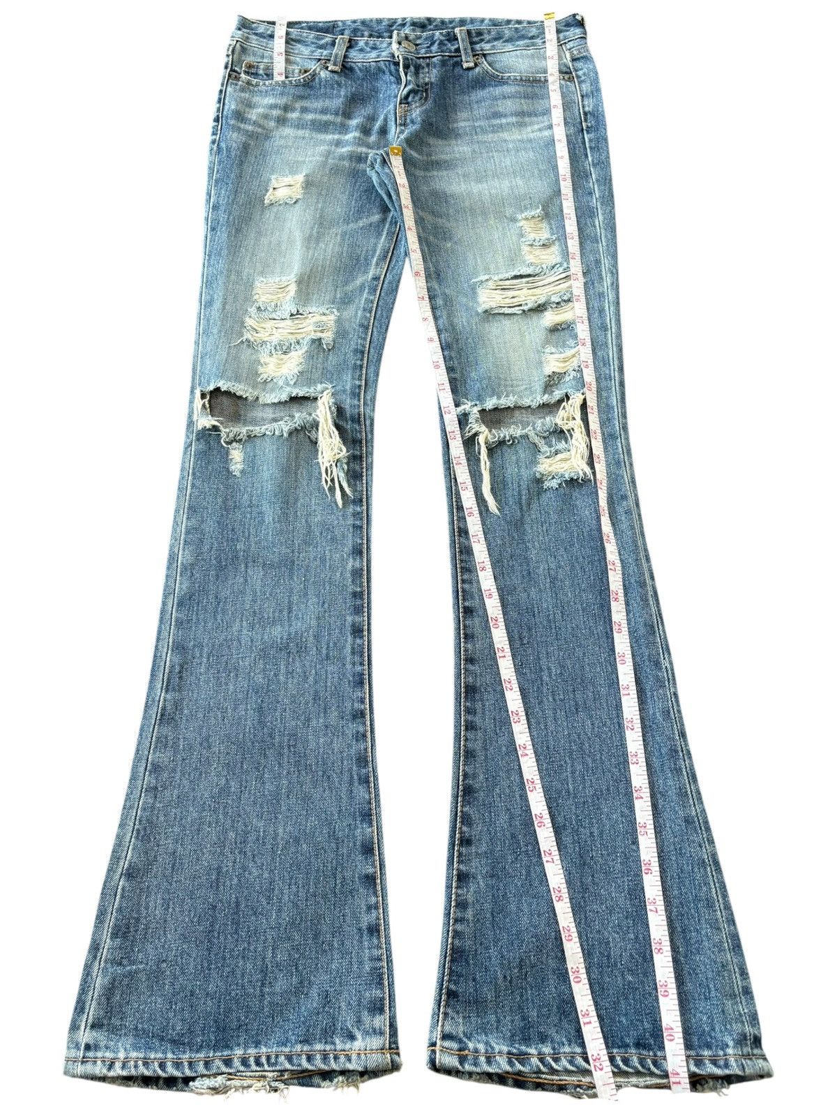 MOUSSY Vintage Japanese Moussy Distress Low Rise Flare Jeans Size 30" / US 8 / IT 44 - 7 Thumbnail