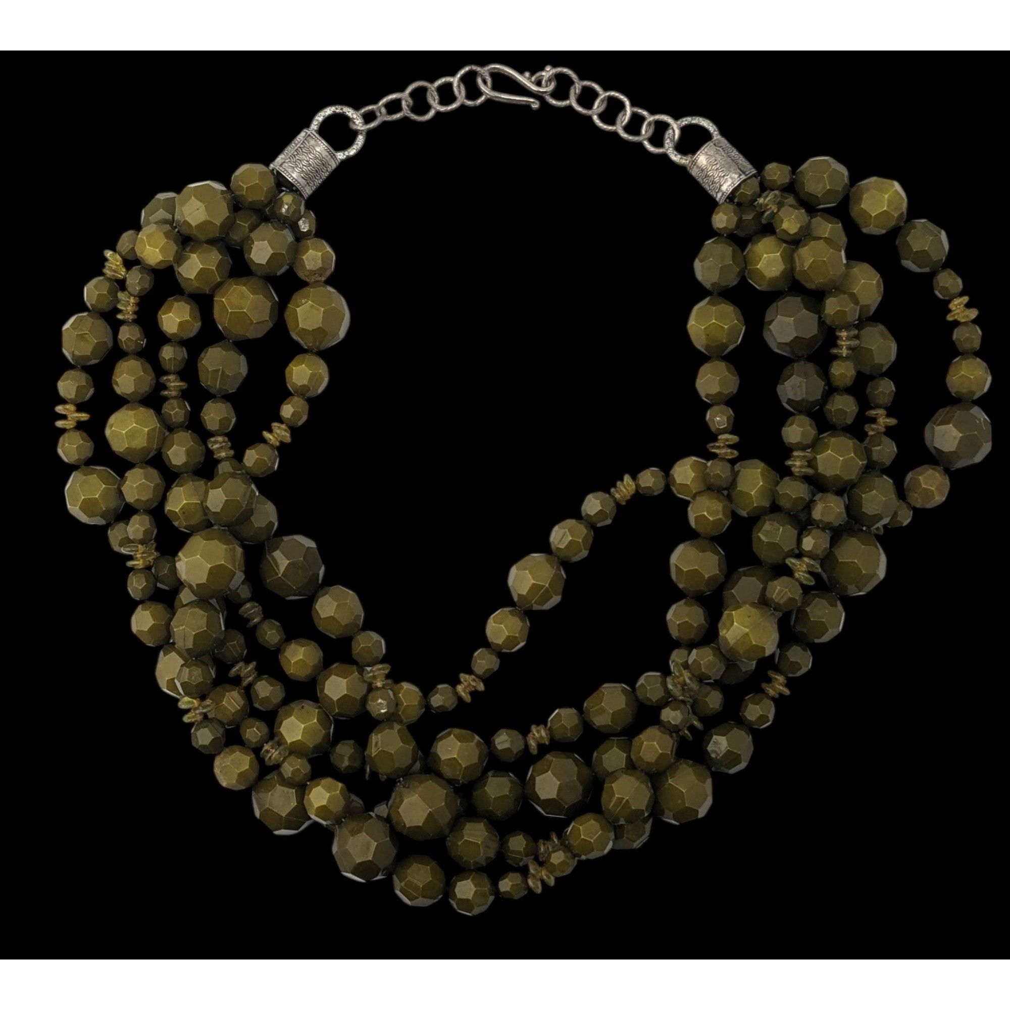 Other Vintage Olive Green Multi-Strand Faceted Beaded Necklace Size ONE SIZE - 1 Thumbnail