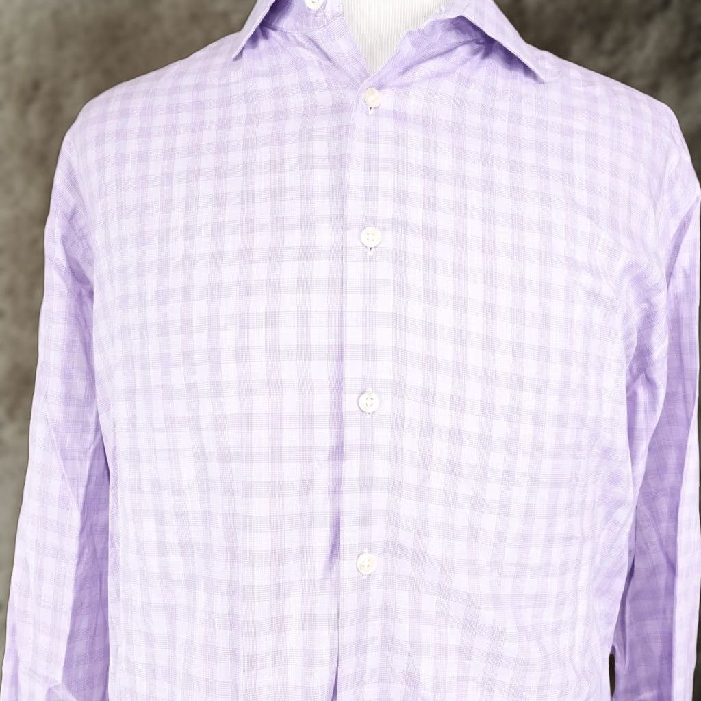 Charles Tyrwhitt VINTAGE Charles Tyrwhitt Dress Shirt Mens 17.5 34 XL Long Sleeve Cotton Purple Check Classic Fit Business Size 46R - 1 Thumbnail