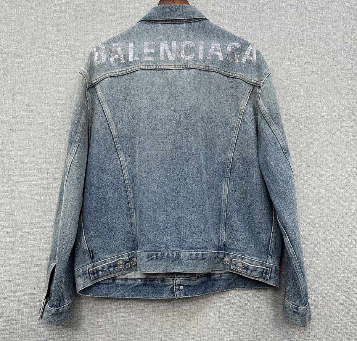 Balenciaga Balenciaga Washed Distressed Crystal Letter Denim Jacket Size US XXS / EU 40 - 2 Thumbnail
