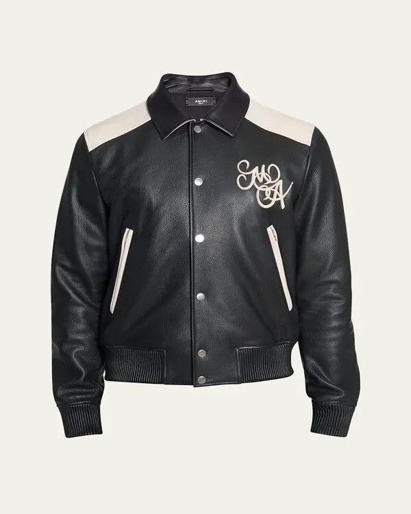 Amiri o1orln1125 Logo Leather Jacket in Black/White Size US M / EU 48-50 / 2 - 1 Thumbnail