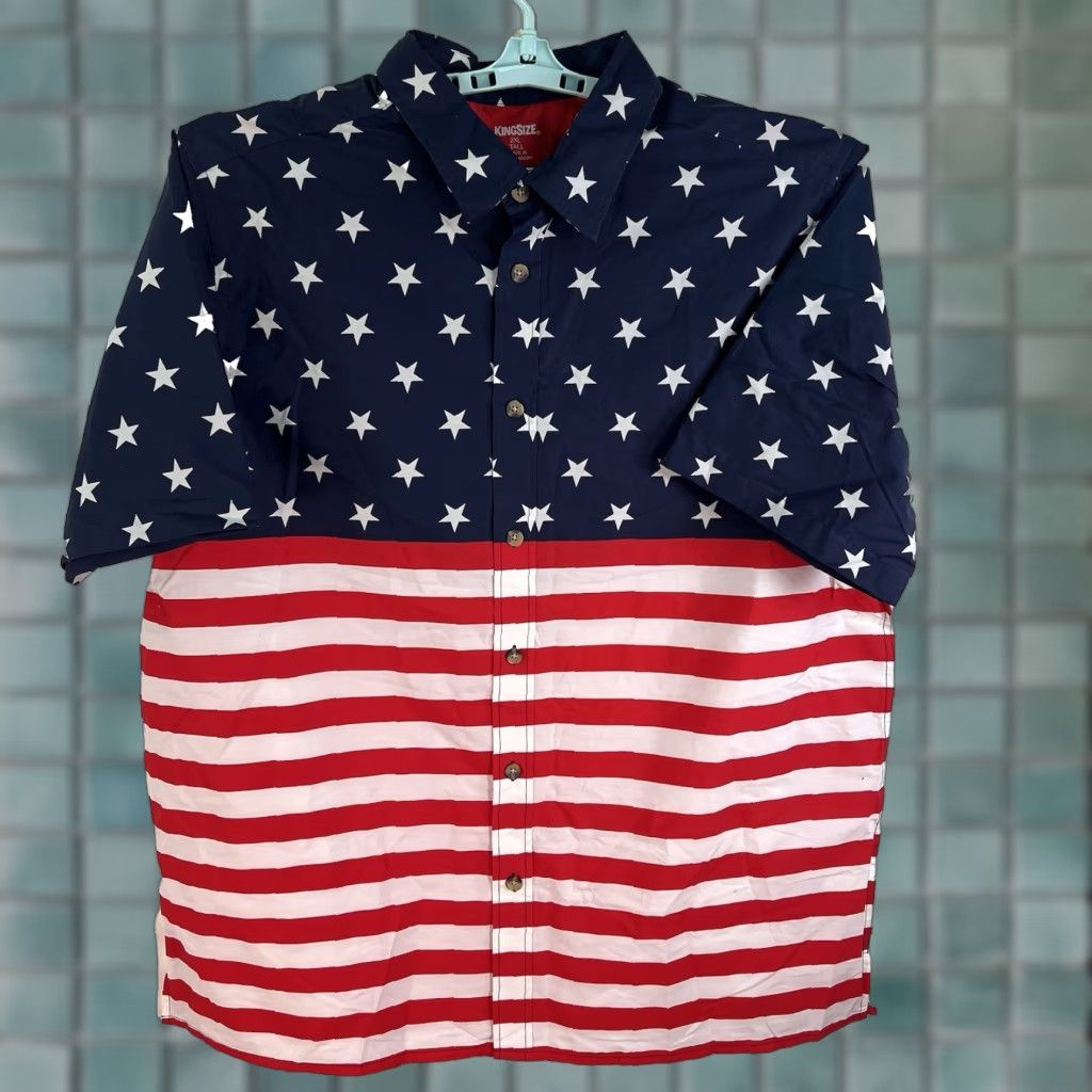 Vintage VINTAGE KINGSIZE Men's USA Flag Shirt Long Sleeve Button-Up 2XLT Patriotic Blue Size US XXL / EU 58 / 5 - 1 Thumbnail