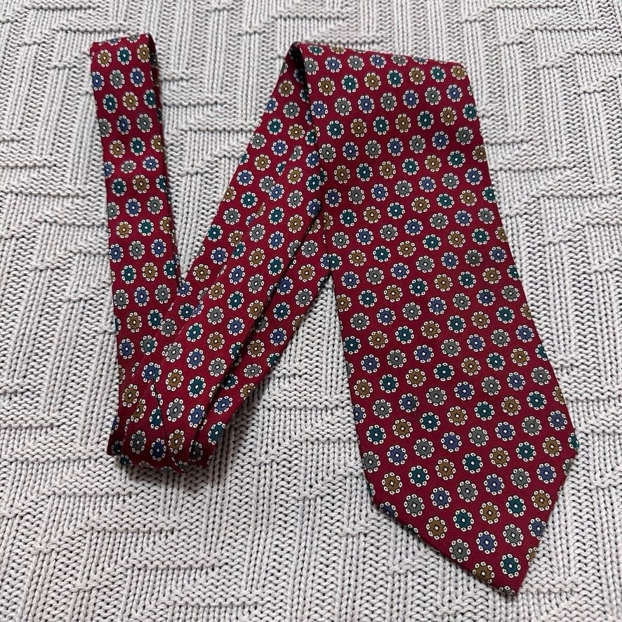 image of Vintage Burberry Red Geometric Floral Silk Tie, Men's