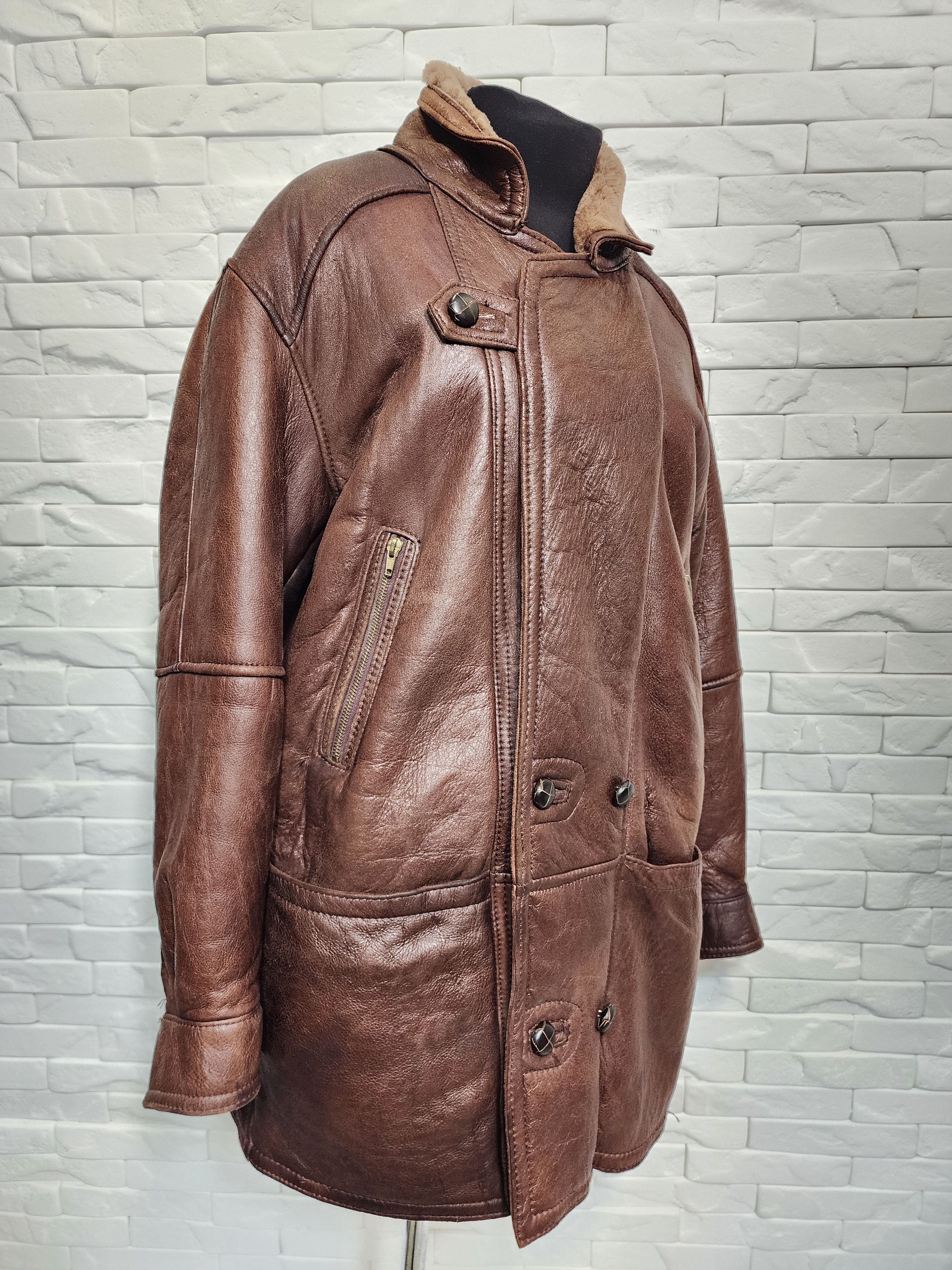 Genuine Leather Brown Sheepskin Coat: Men's Genuine Fur Winter Jacket Size US L / EU 52-54 / 3 - 3 Thumbnail