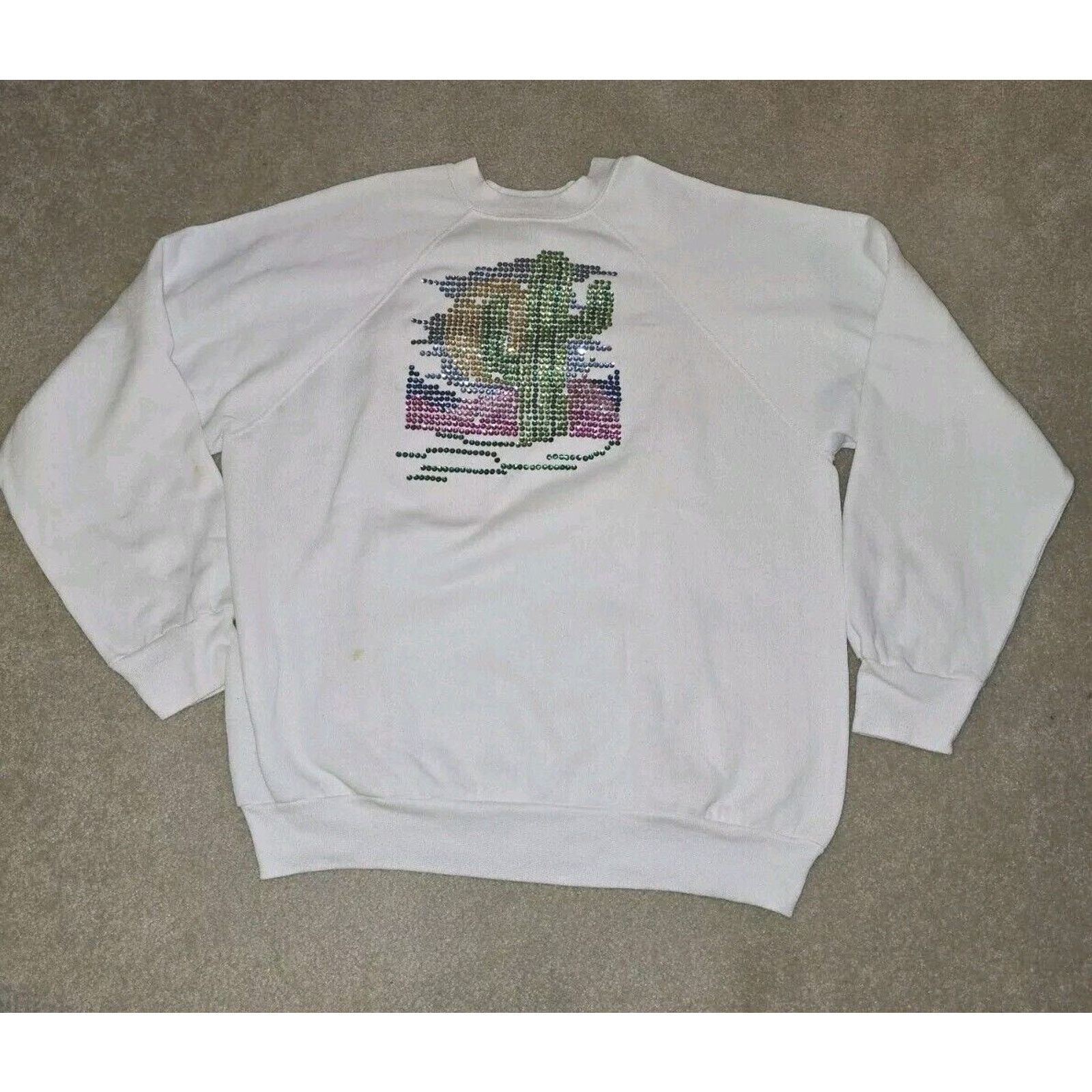 Tultex Vtg Tultex Sequined Graphic Sweatshirt Size Large USA Cactus Size US L / EU 52-54 / 3 - 1 Thumbnail
