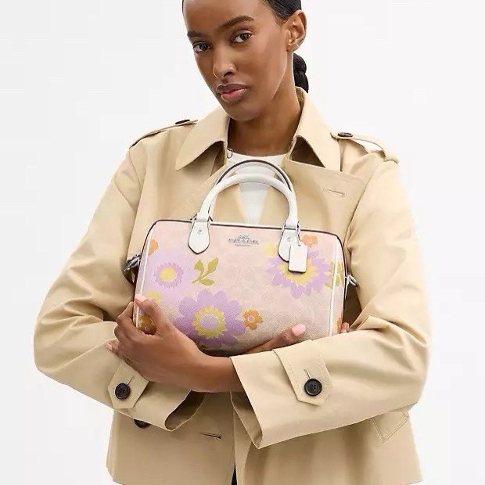 Coach NWT COACH CBG72 Rowan Satchel Bag Floral Silver/Sand Size ONE SIZE - 7 Thumbnail