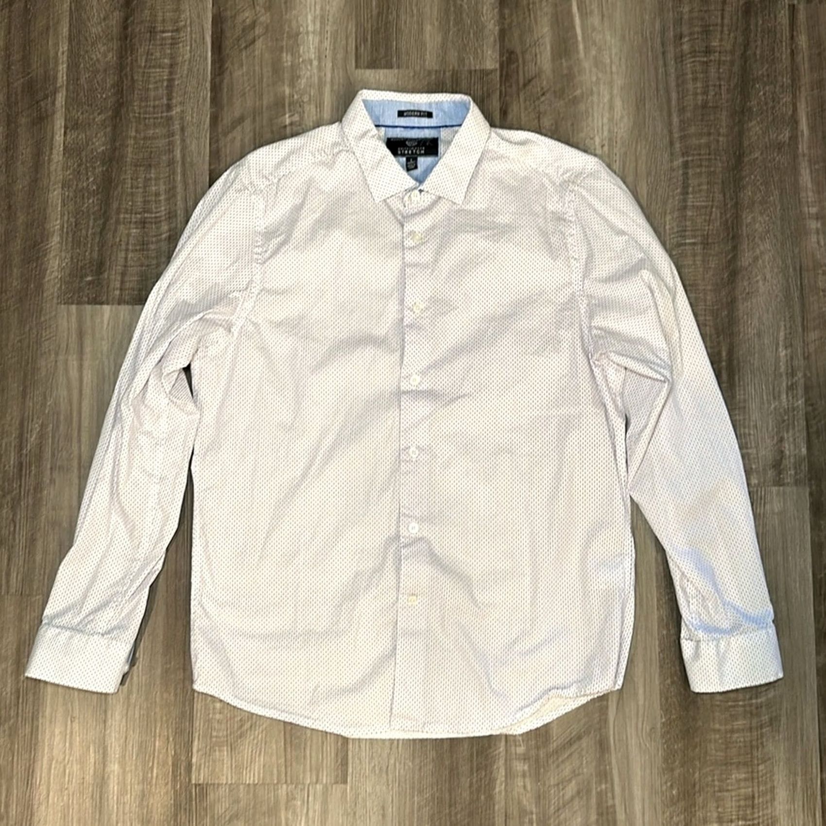 Vintage Report Collection Performance Stretch Modern Fit Button-Down Large Long Sleeve White L Men Shirt Size US 33 - 2 Thumbnail