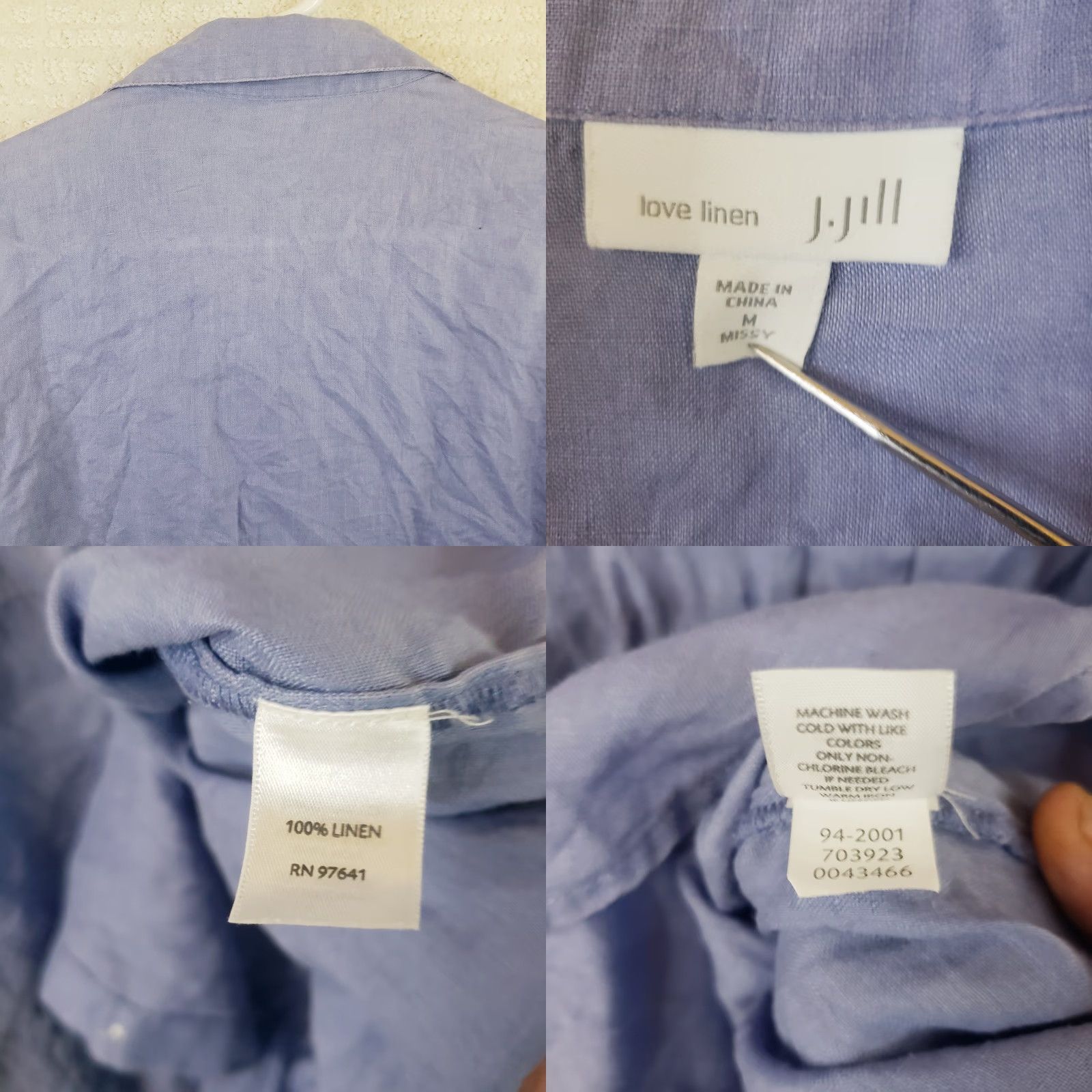 J. Jill J. Jill Linen Love Missy Button Up Collared Long Sleeve 100% Linen Shirt M Blue Womens Shirt Size M / US 6-8 / IT 42-44 - 8 Thumbnail