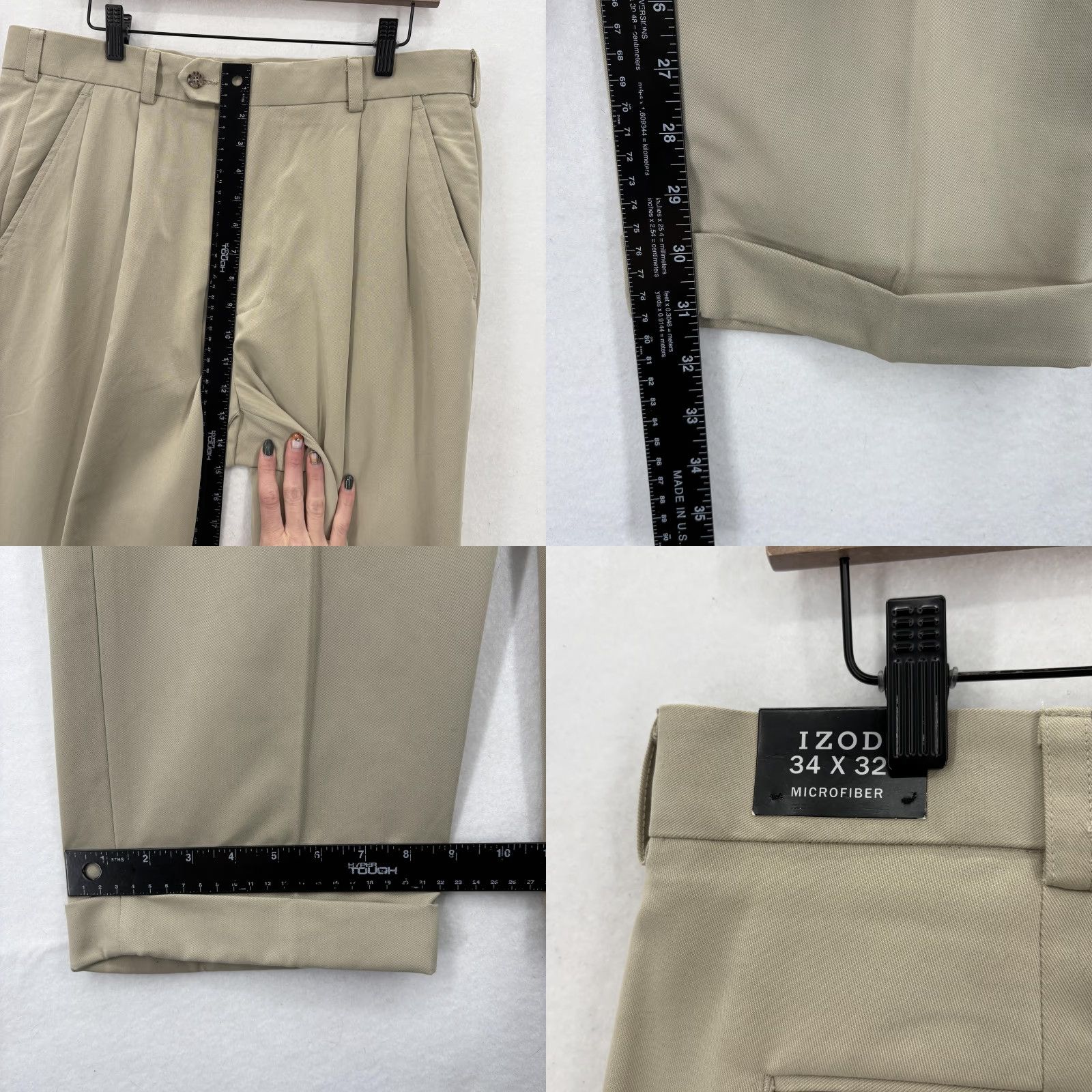 Izod IZOD Pants Mens 34x32 Khaki Microfiber Pleated Front Cuffed Chino Slacks Casual Size US 34 / EU 50 - 8 Thumbnail