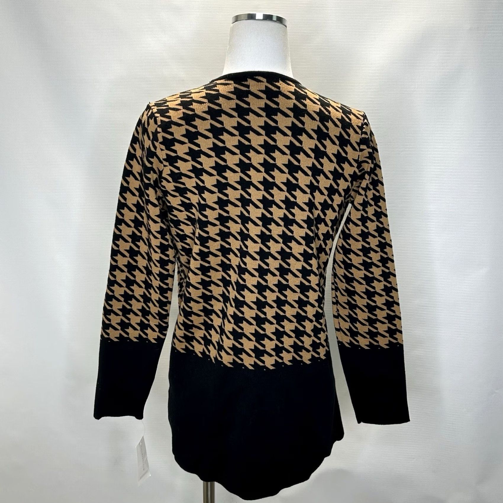 Charter Club VINTAGE Charter Club Cardigan Women’s Small Houndstooth Open Duster Knit Black Brown 90s Retro Preppy Womens Size S / US 4 / IT 40 - 3 Thumbnail
