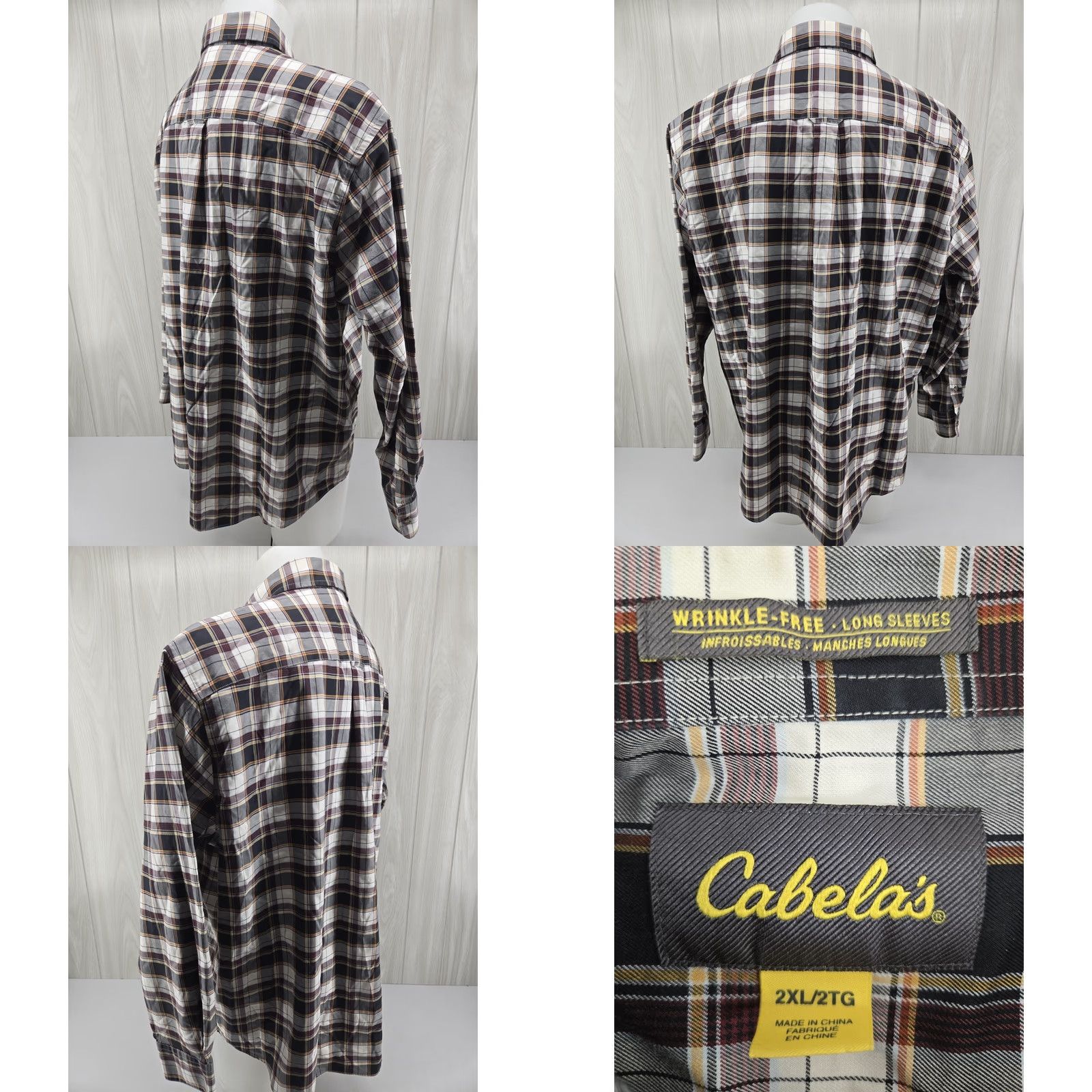 Vintage Cabela's Men’s 2XL Plaid Button Down Shirt Wrinkle-Free Dress Shirt Pocket Shirt Size 48R - 8 Thumbnail