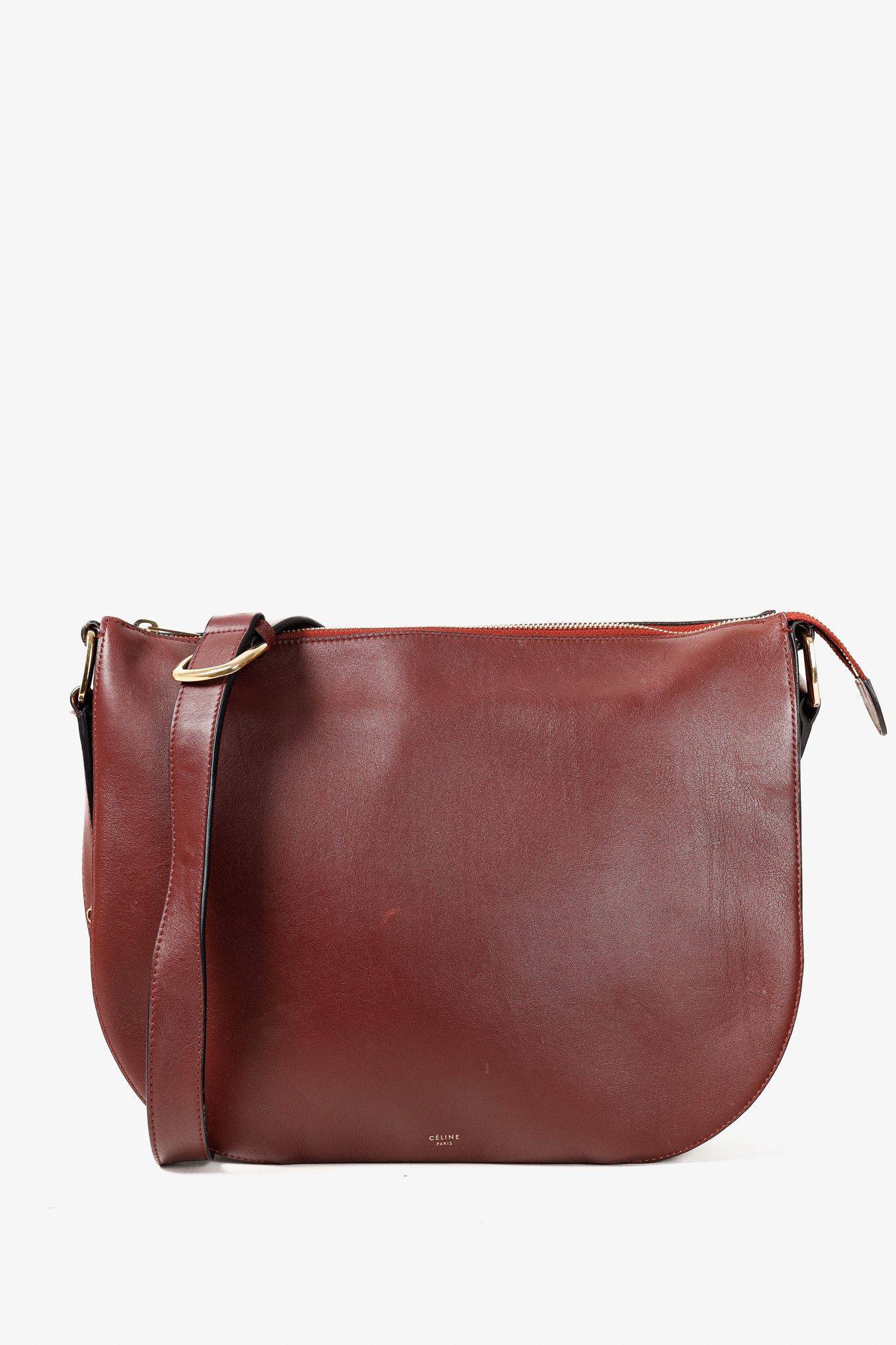 Celine Light Burgundy Medium Calfskin Saddle Bag in Red, Women's