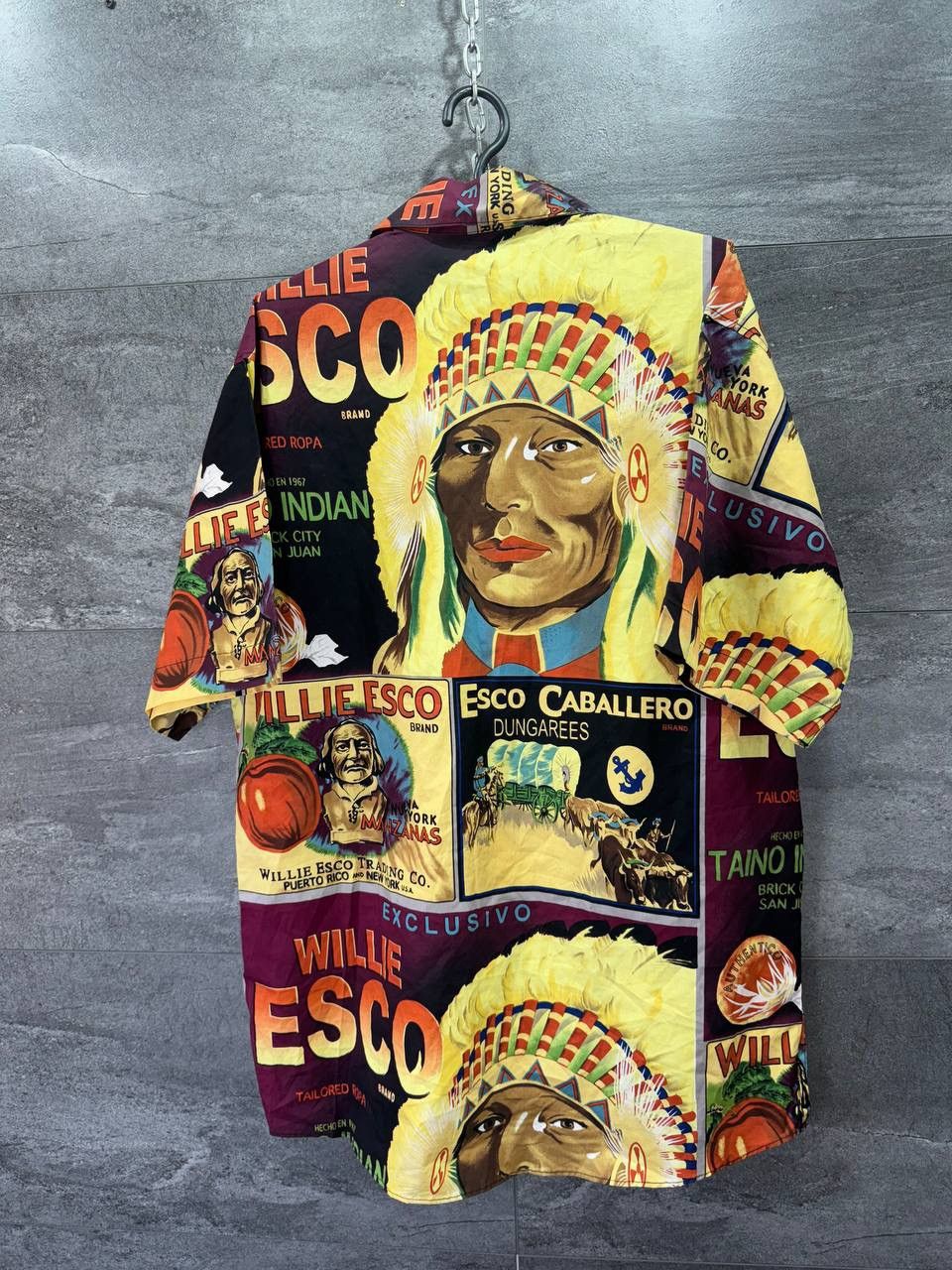 Vintage Willie Esco Shirt Men Yellow Brown Cowboys Indians AOP Size US M / EU 48-50 / 2 - 12 Thumbnail