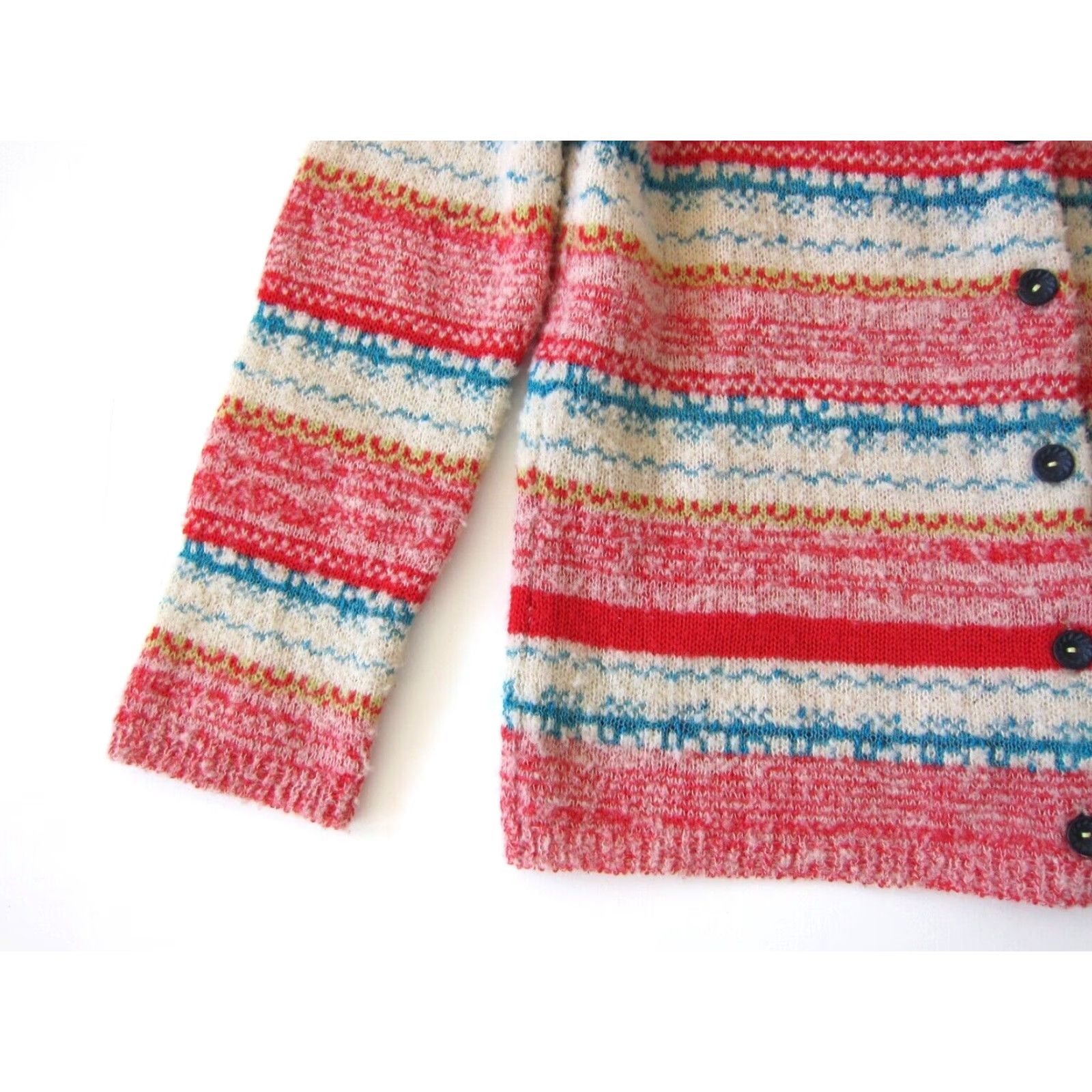 Arrow **Red Blue Green Stripe Wool Blend Cardigan Sweater Medium** User: **Red Blue Green Stripe Cardigan Sweater Medium** Wool Blend Size M / US 6-8 / IT 42-44 - 6 Thumbnail