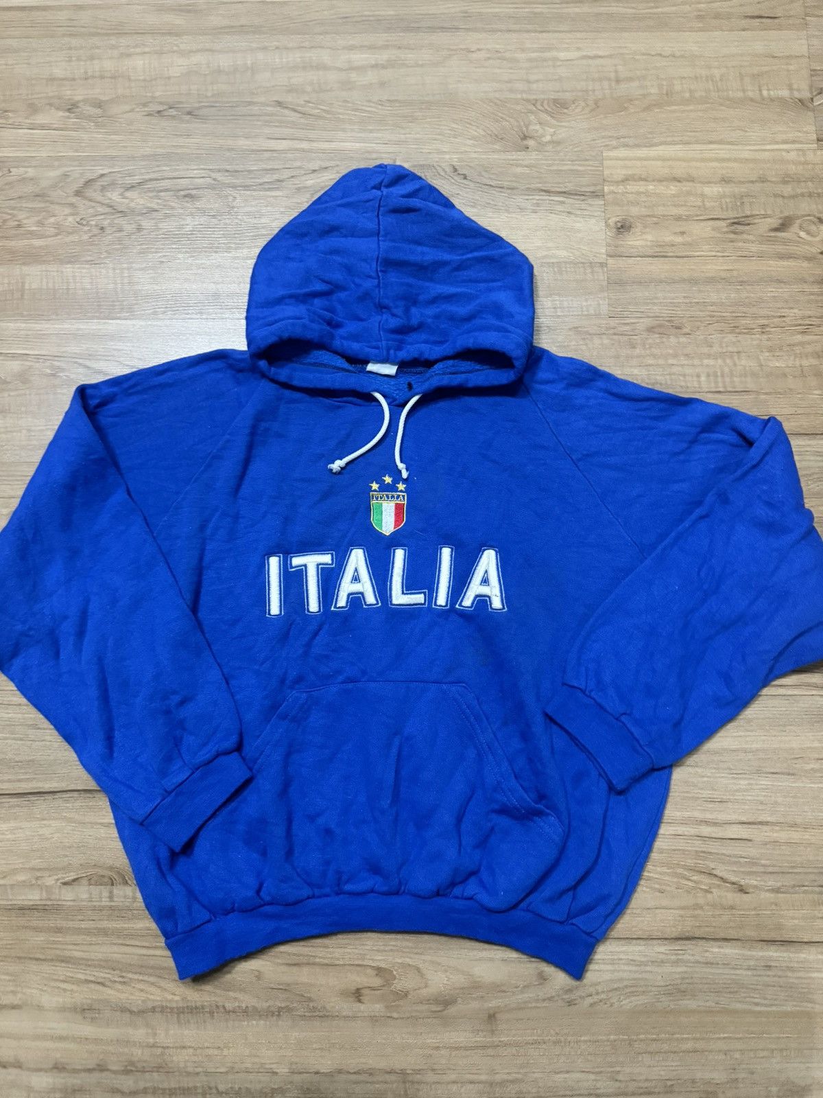 image of Vintage Italia Football Hoodie in Blue, Men's (Size Large)