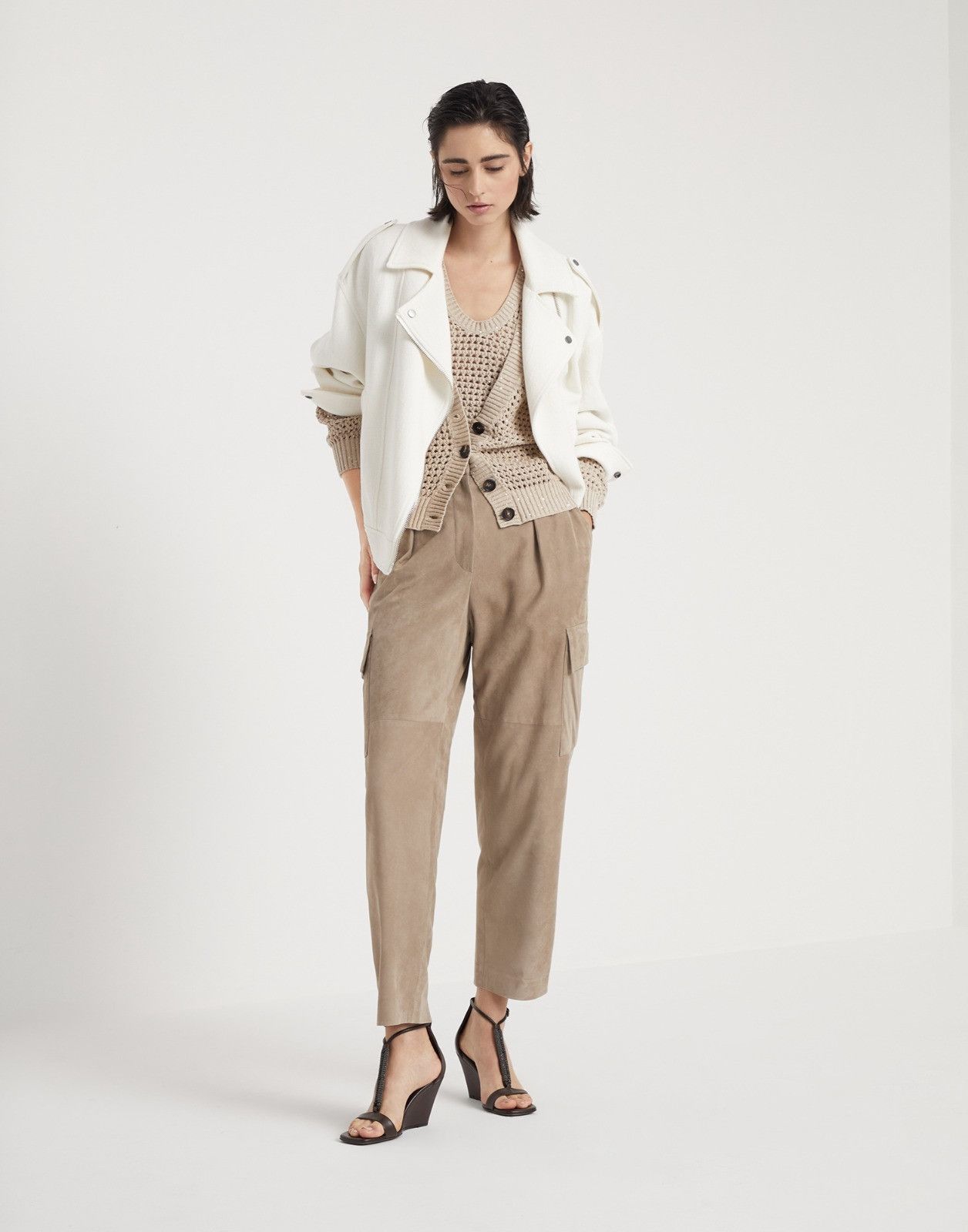 Brunello Cucinelli o1la1rc1a0425 Lady Leather Pant in Beige Size 27" / US 4 / IT 40 - 4 Thumbnail