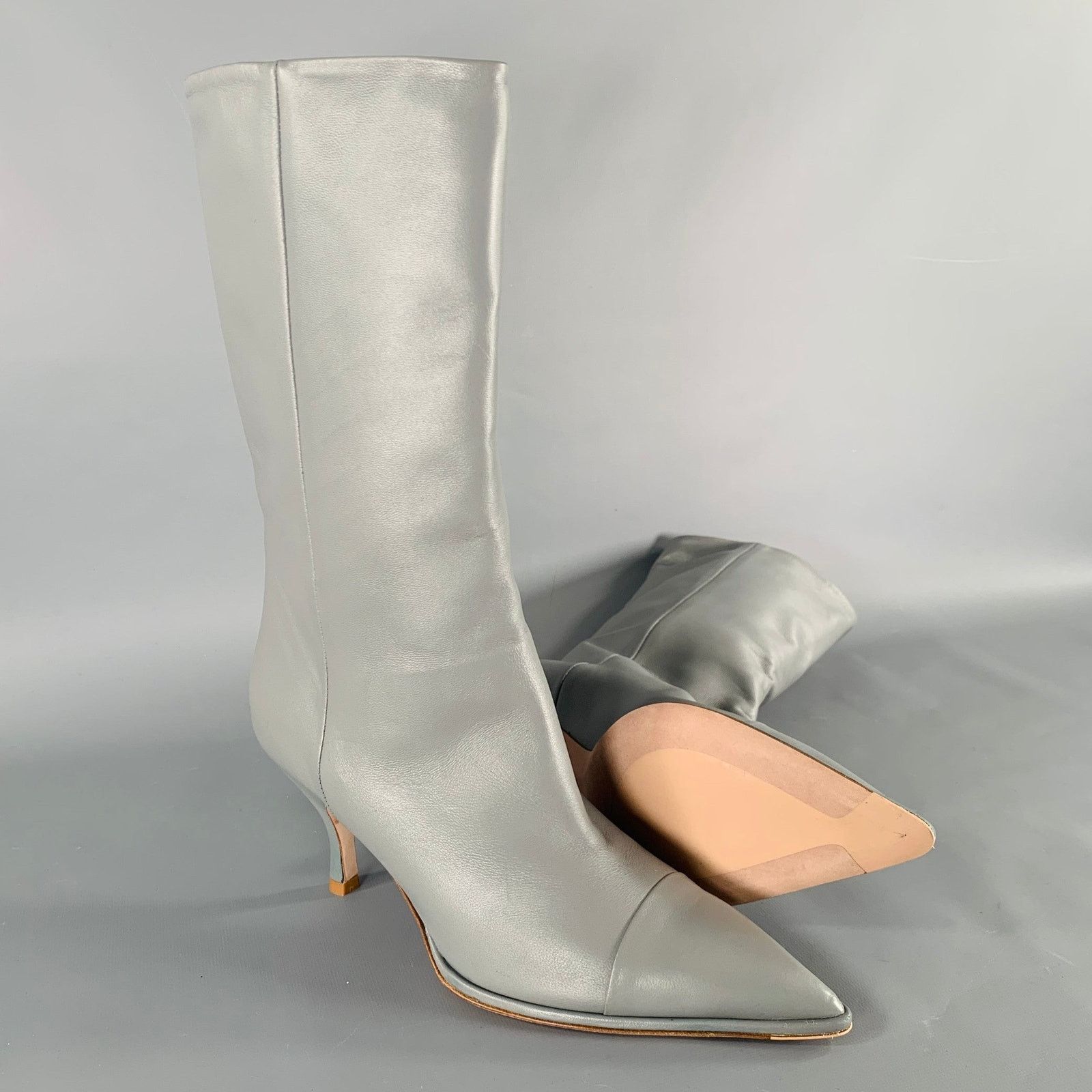 Other SANIA D'MINA Size 10 Grey Leather Kitten Heel Boots Size US 10 / IT 40 - 5 Thumbnail