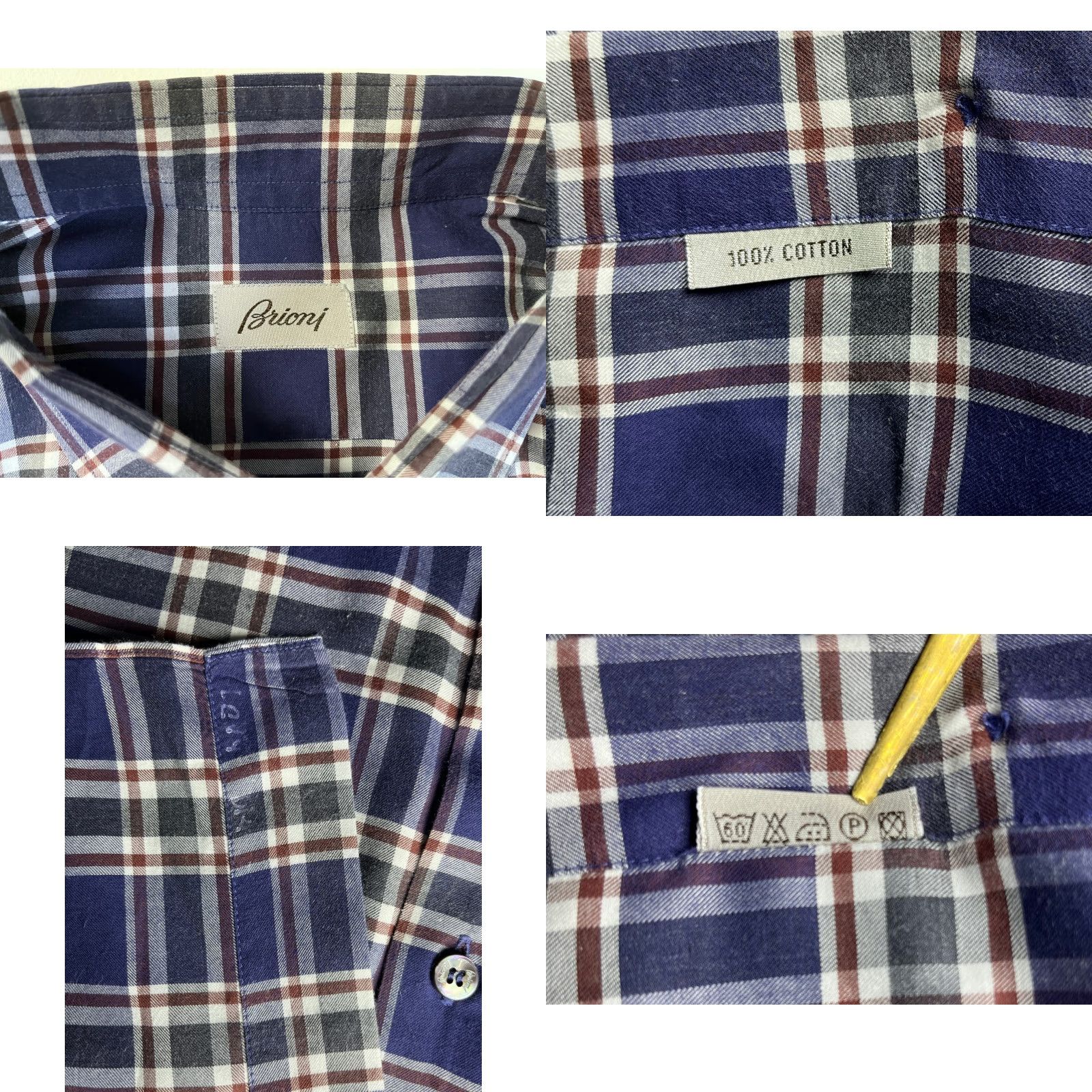 Brioni VINTAGE Brioni Men's Button-Up Shirt Plaid Cotton XL Blue Casual Button-Down Shirt Size US XL / EU 56 / 4 - 8 Thumbnail