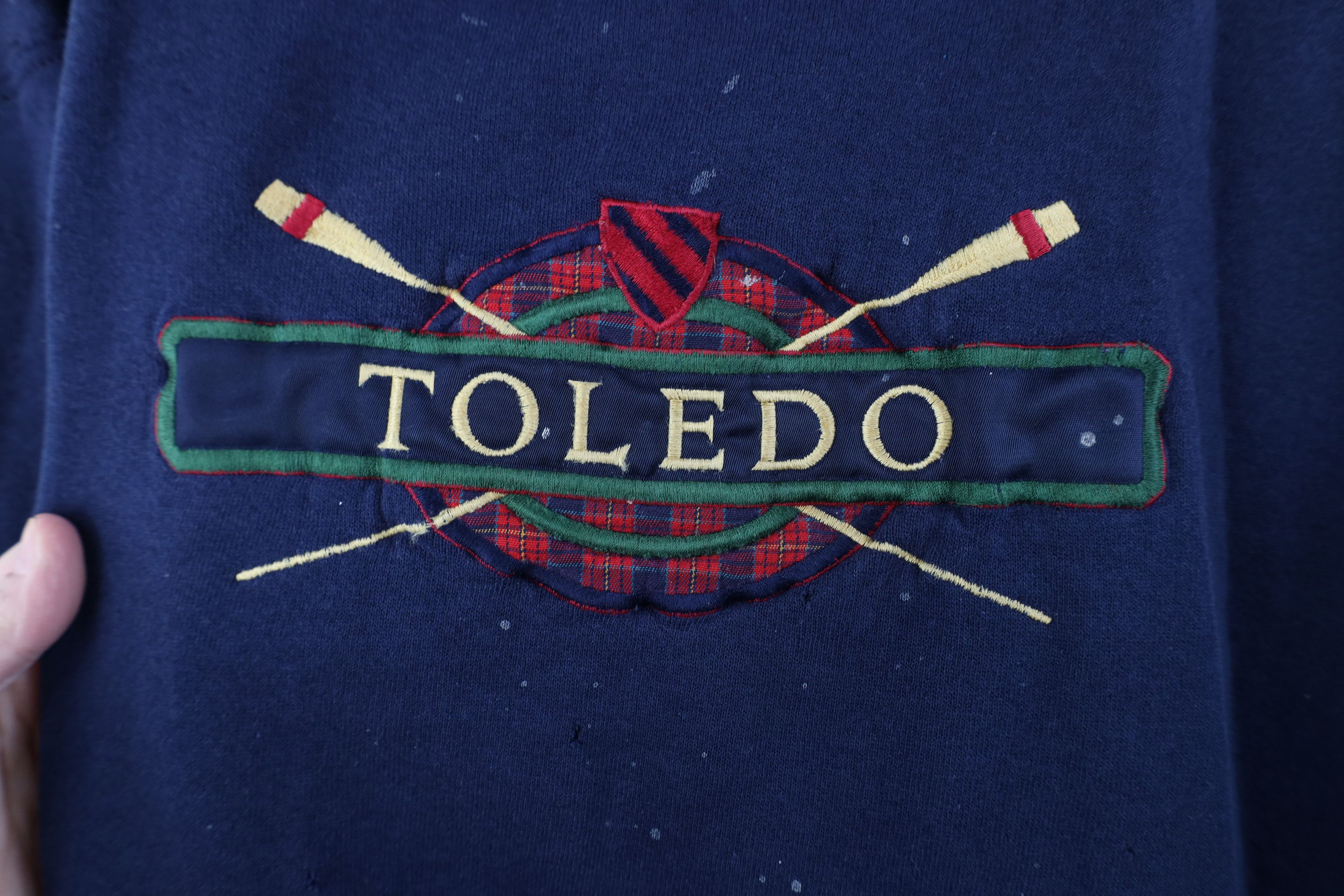 Vintage Vintage 90s Streetwear Spell Toledo Rowing Sweatshirt Blue Size US XL / EU 56 / 4 - 4 Thumbnail