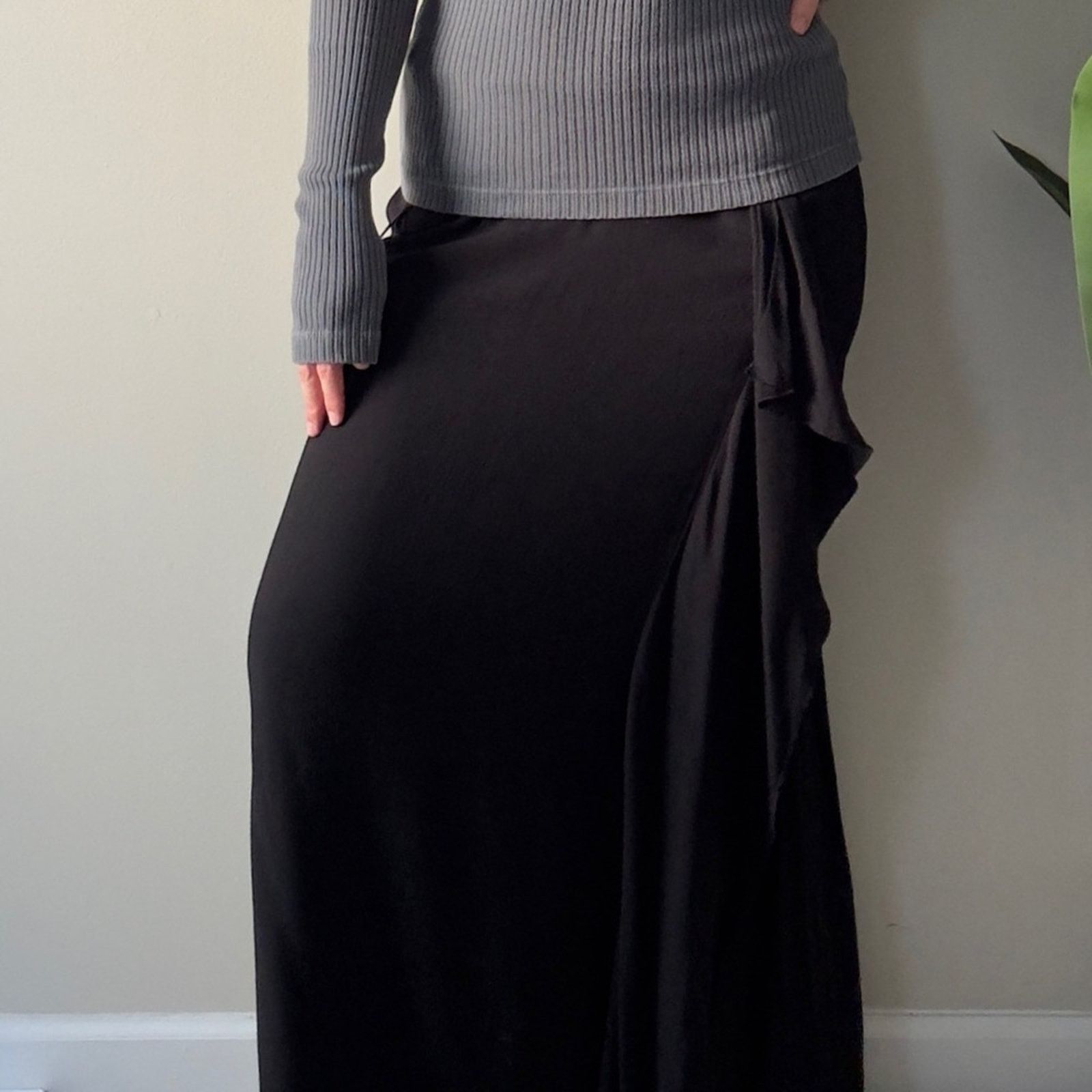 Other J. Jill Black Maxi Skirt ruffle side tie strings waist zip 8 Size 30" / US 8 / IT 44 - 2 Thumbnail