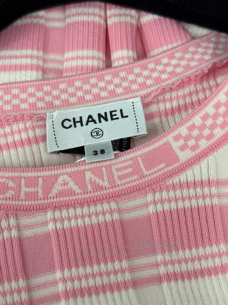 Chanel Chanel Pink striped knitted short sleeves Size XS / US 0-2 / IT 36-38 - 4 Thumbnail