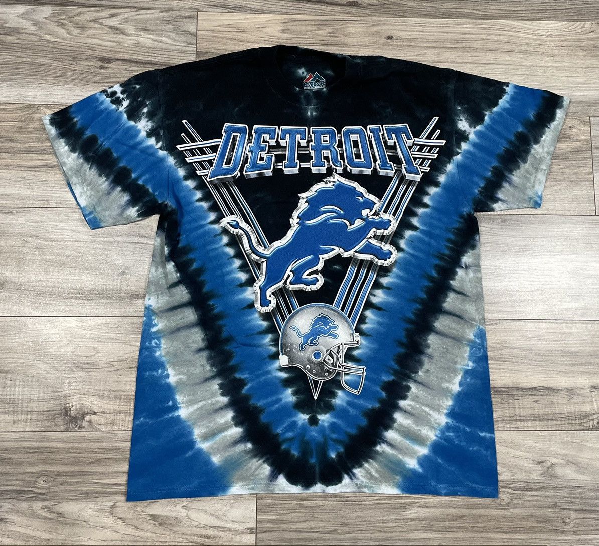 Detroit Lions Majestic V Tie-Dye T-Shirt - Black/Blue