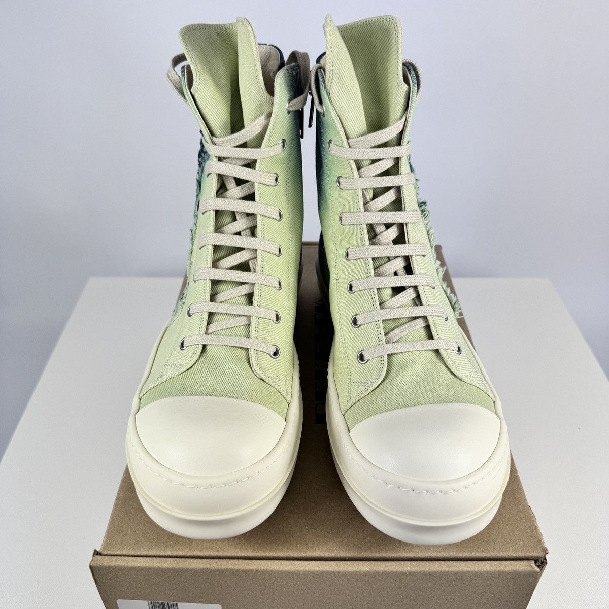Rick Owens Drkshdw DISTRESSED DEGRADE HIGH TOP SNEAKERS Size US 12 / EU 45 - 2 Thumbnail