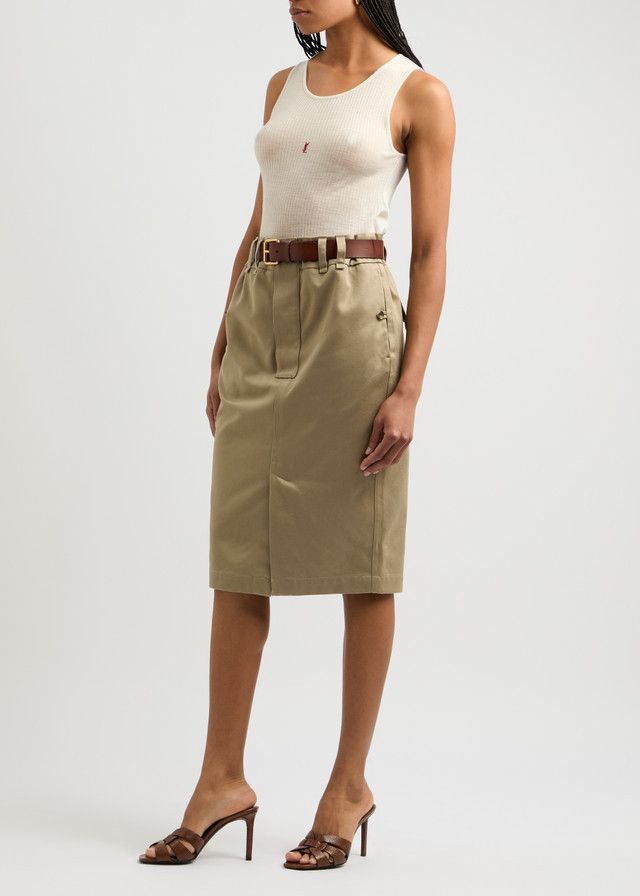 Saint Laurent Paris o1y0126 Midi Skirt in Khaki Size 32" / US 10 / IT 46 - 4 Thumbnail