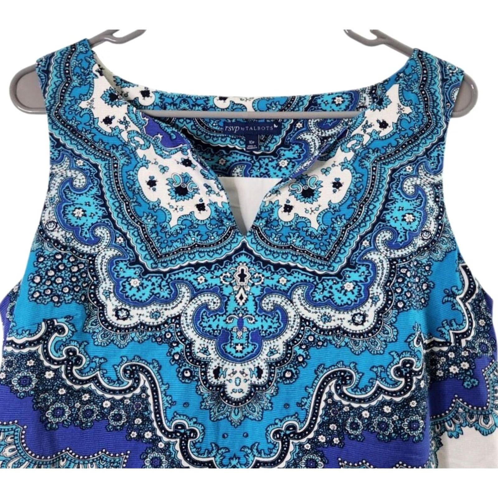 Talbots Talbots Petite Sz 10 Tank Top Blue White Paisley Sleeveless Blouse Lined Women Size L / US 10 / IT 46 - 3 Thumbnail