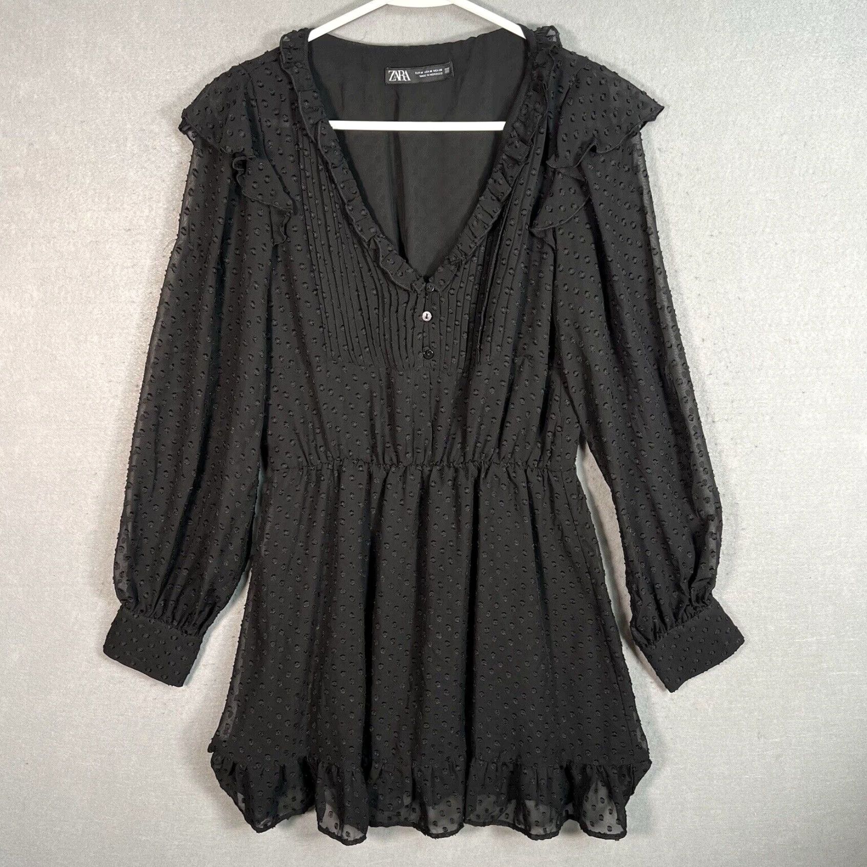 zara black mini dress long sleeve Zara Asymmetric Draped One-Should Black Mini Dress Long Sleeve, Size L