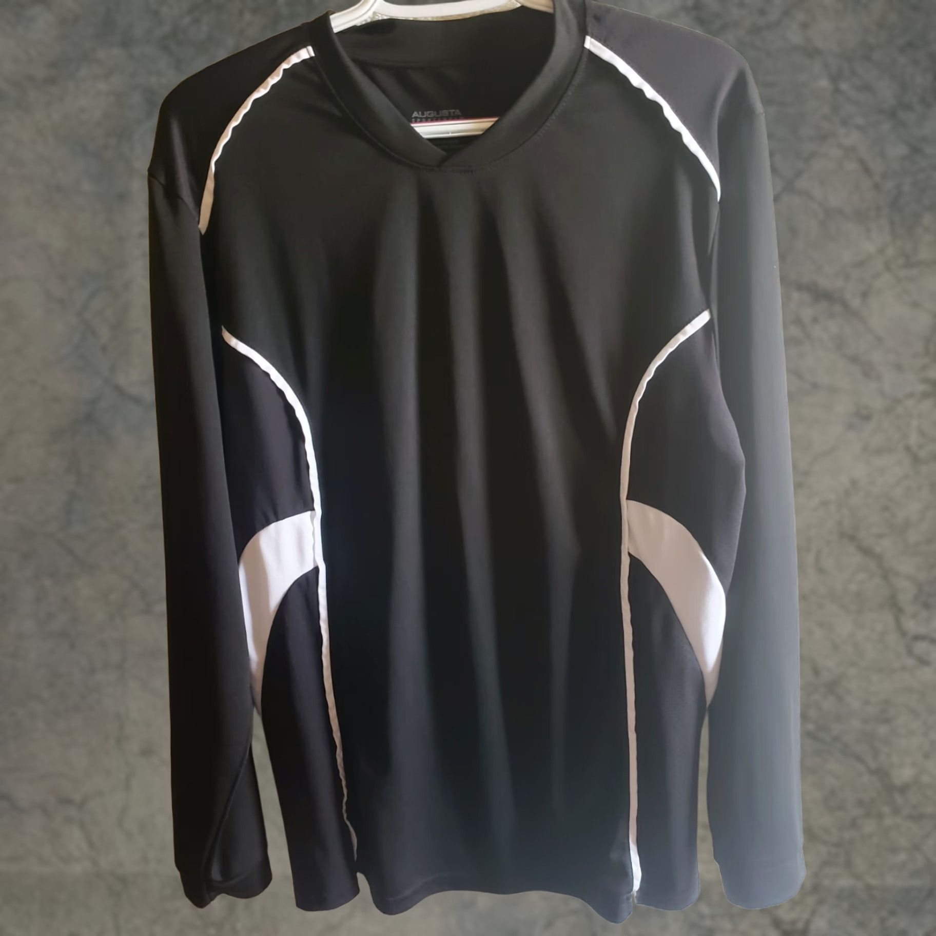 Augusta Sportswear Augusta Sportswear Mens S Long Sleeve Black 100% Polyester T-Shirt Crew Neck Moisture Wicking Colorblock White Side Panels Athletic Sportswear Size US S / EU 44-46 / 1 - 1 Thumbnail