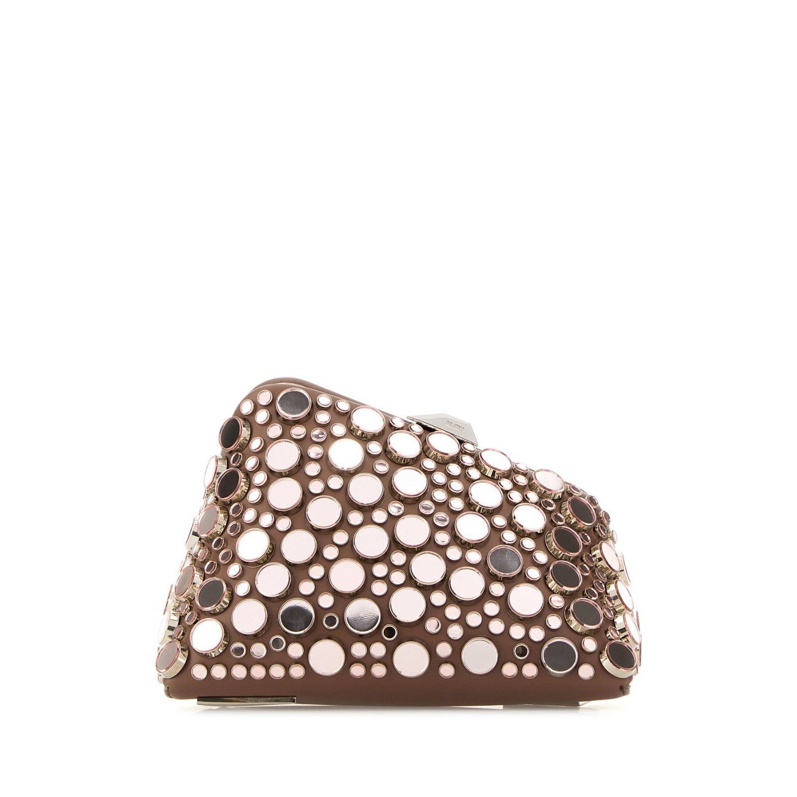 THE ATTICO Embellished Jewel Midnight Mini Brown Leather Clu