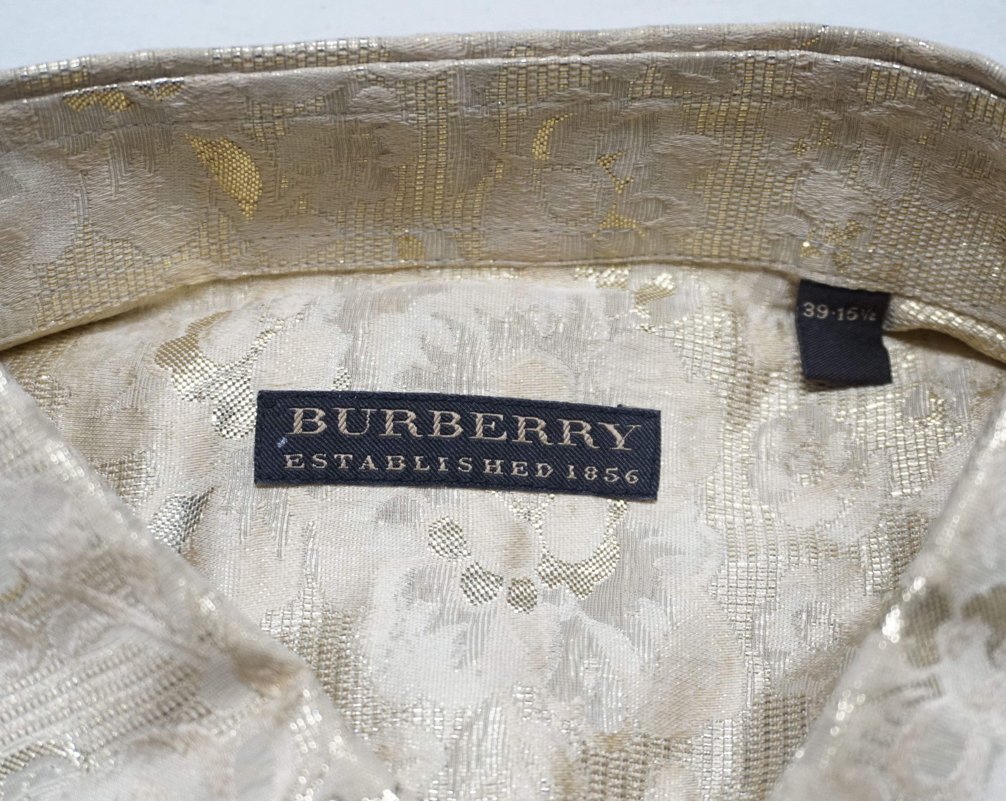 Burberry × Designer × Vintage Burberry Gold Metallic Floral Silk Blend Long Sleeve Shirt Size 38L - 3 Thumbnail